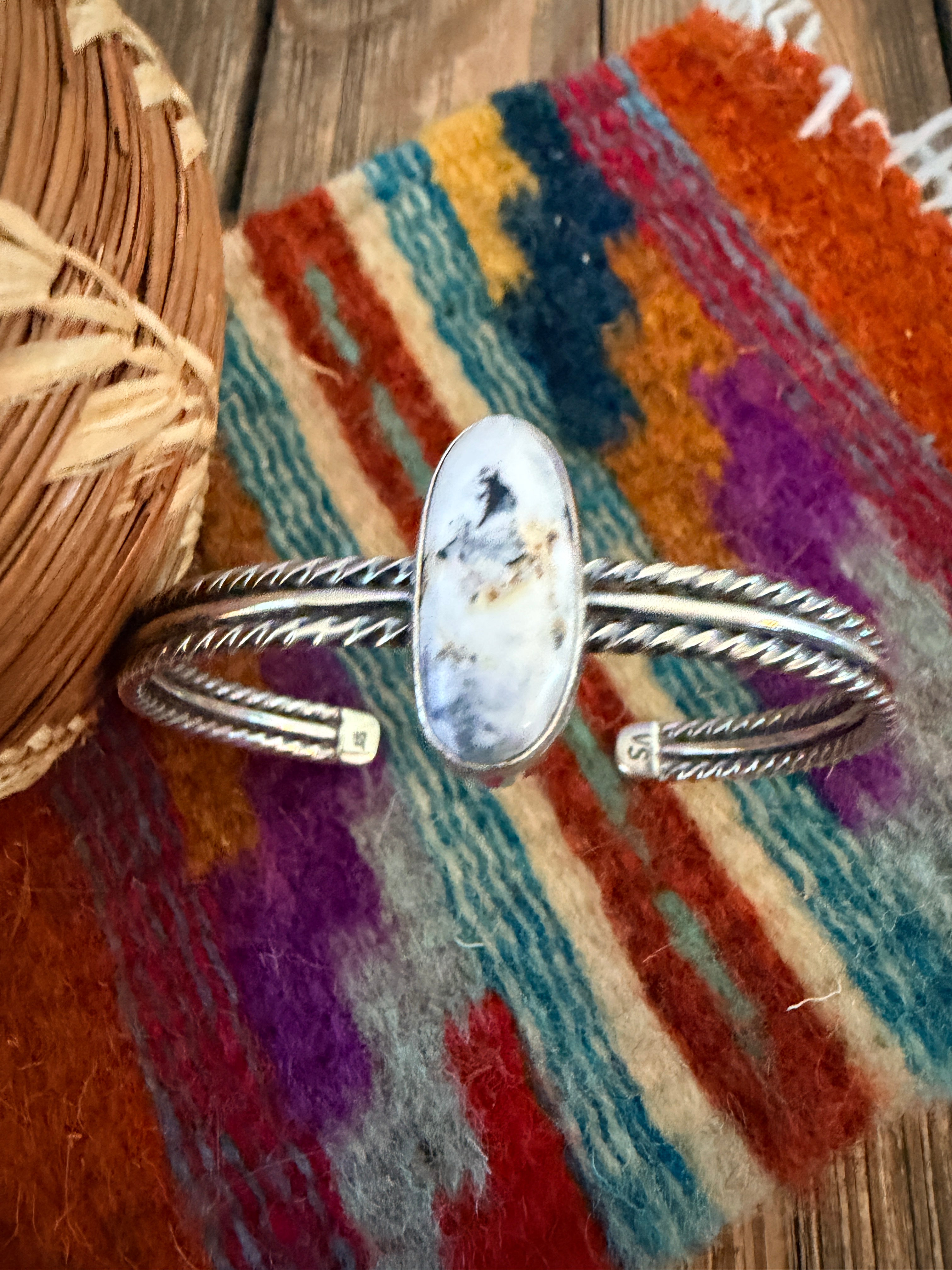 Handcrafted White Buffalo & Sterling Silver Cuff Bracelet