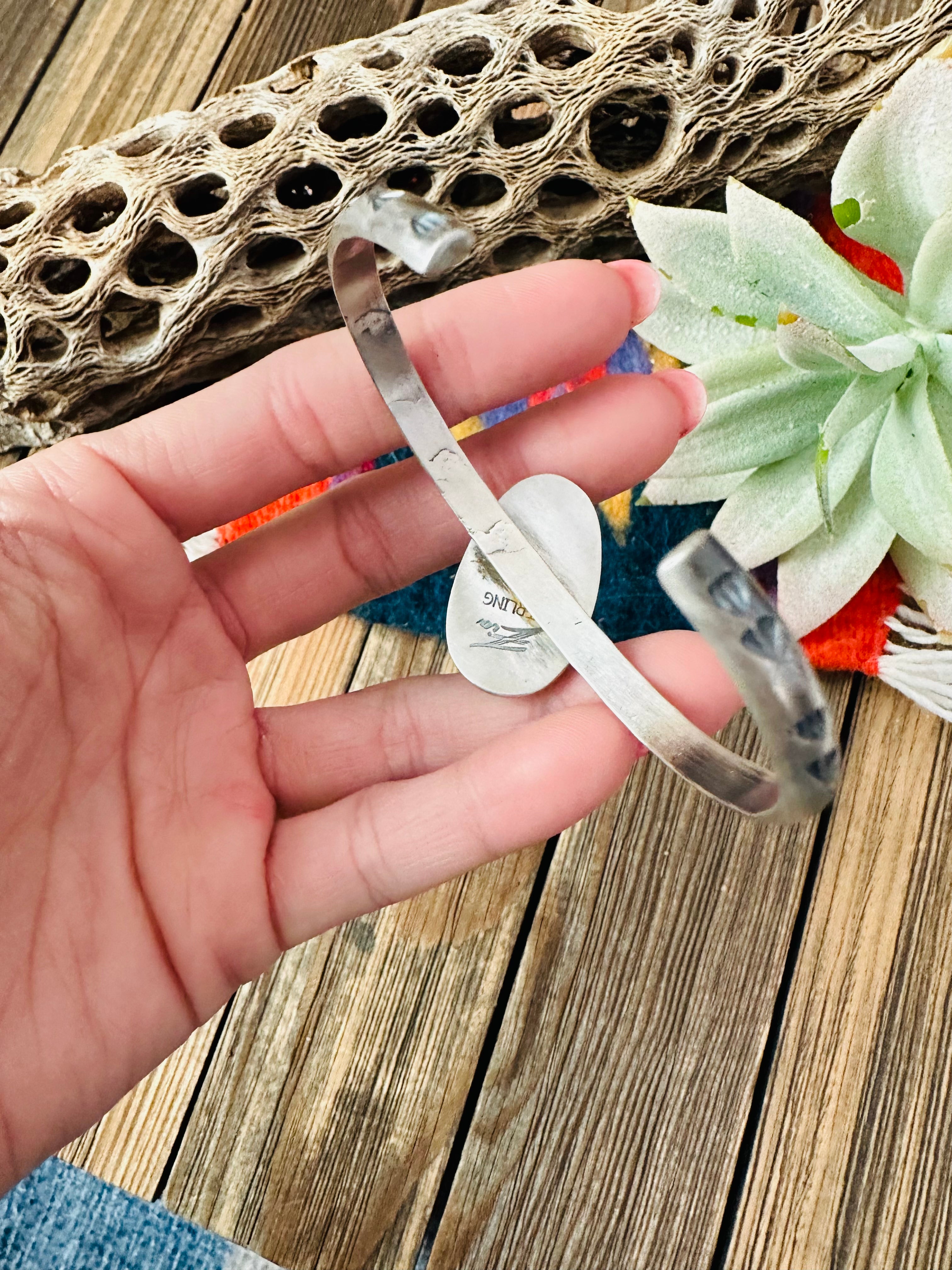 Navajo Blue Opal & Sterling Silver Cuff Bracelet