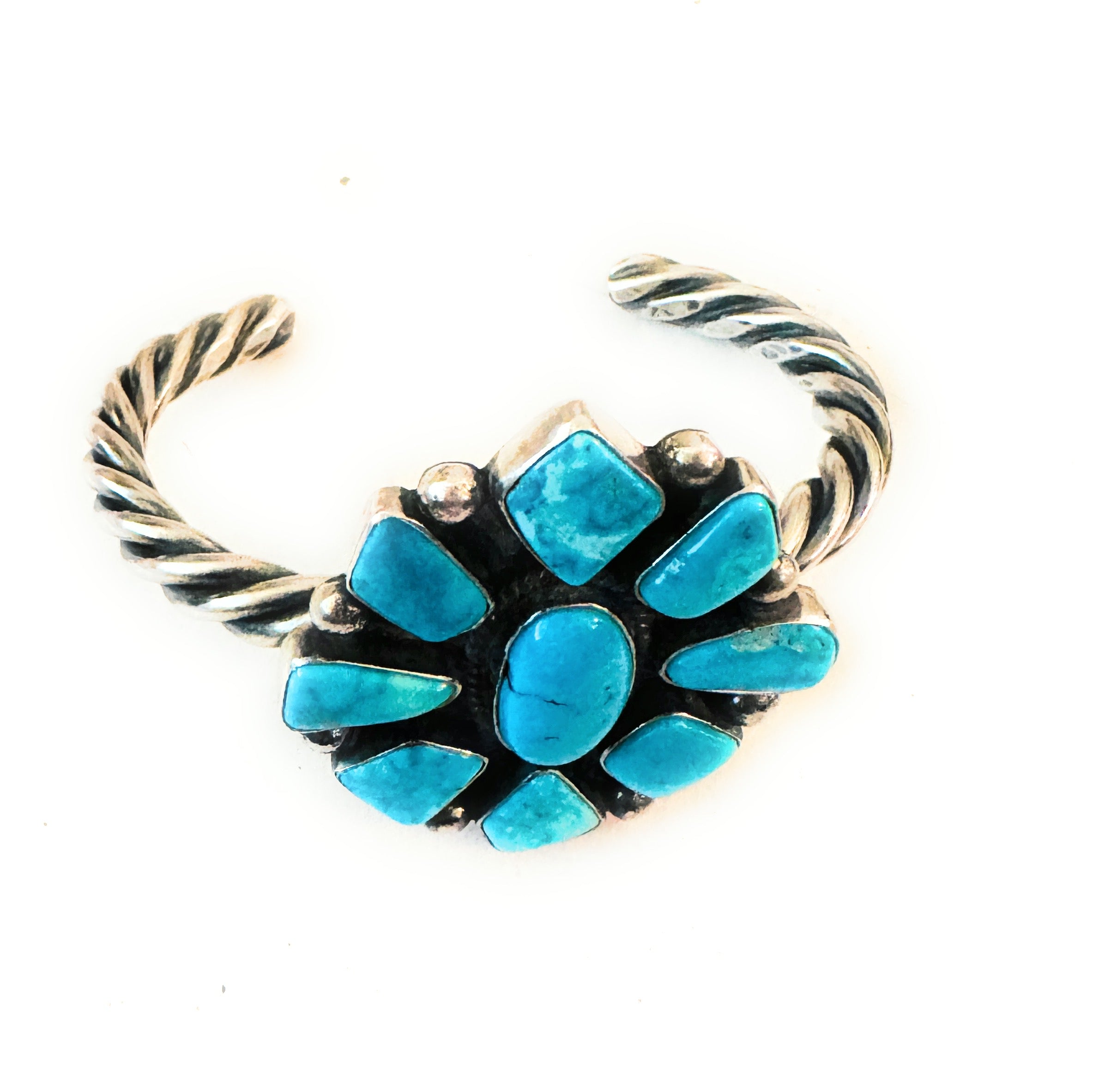 Navajo Kingman Turquoise & Sterling Silver Cluster Cuff Bracelet