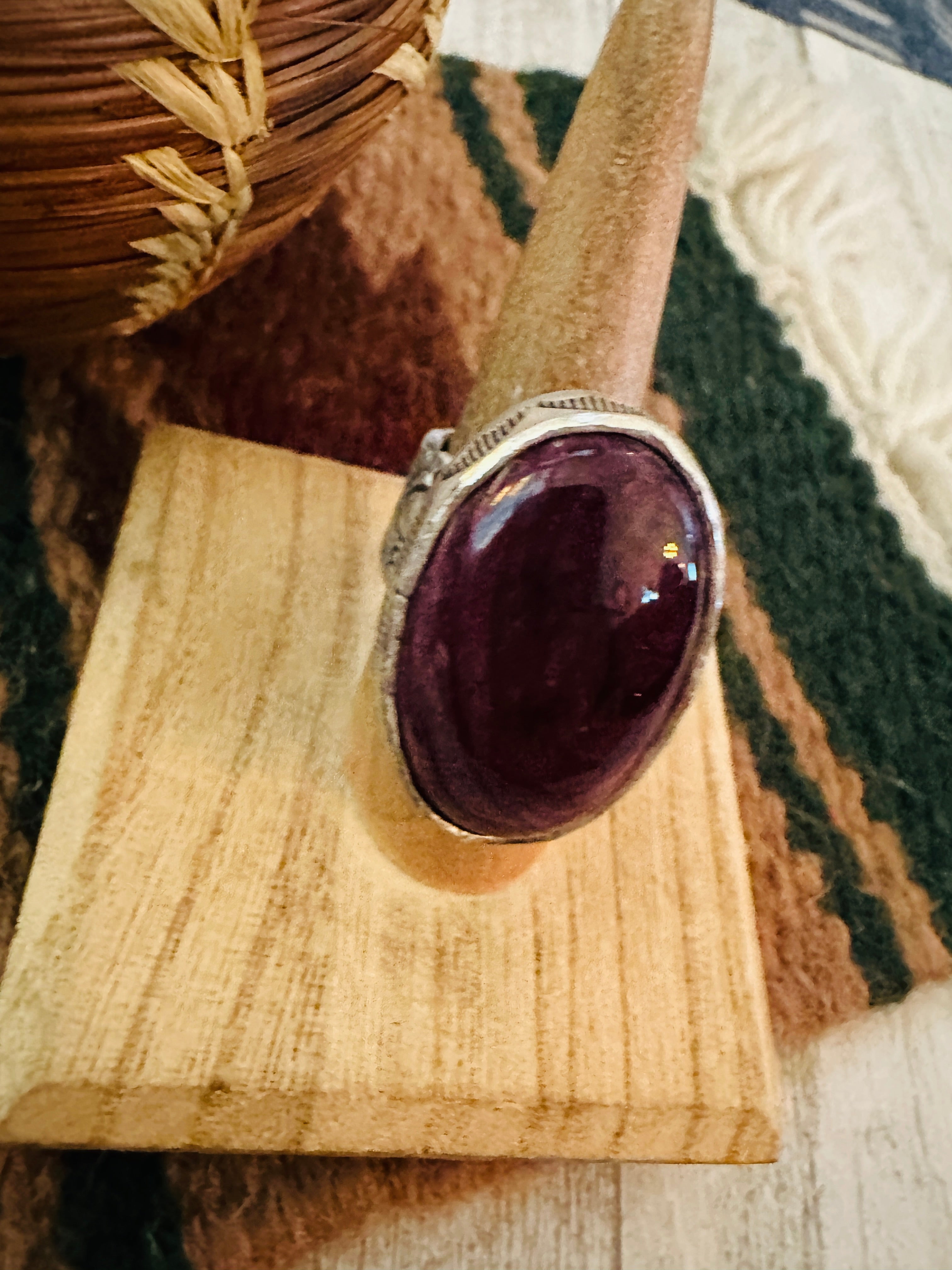 Navajo Purple Spiny & Sterling Silver Adjustable Ring by Russell Sam