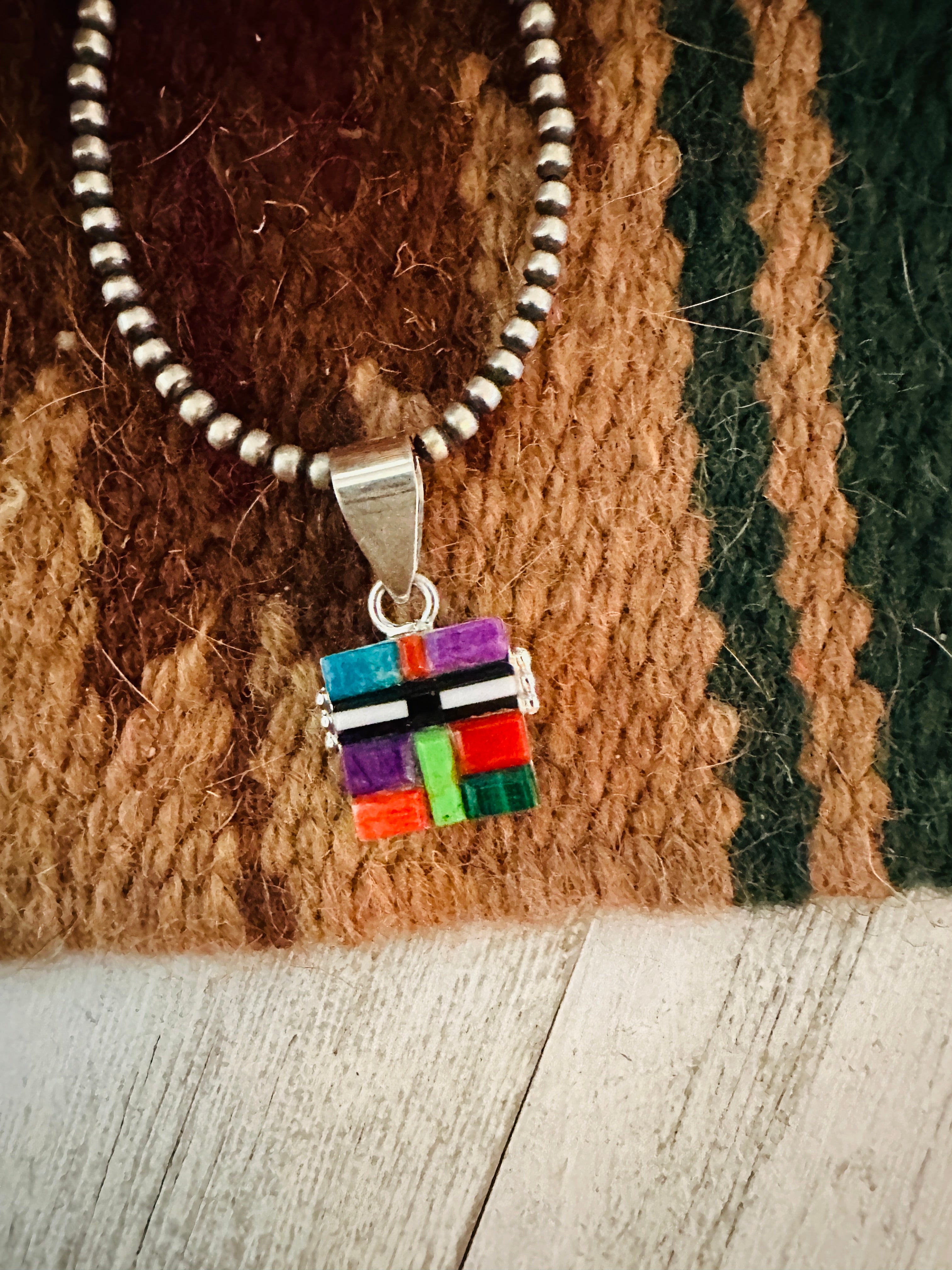 Navajo Multi Stone & Sterling Silver Inlay Double Sided Pendant