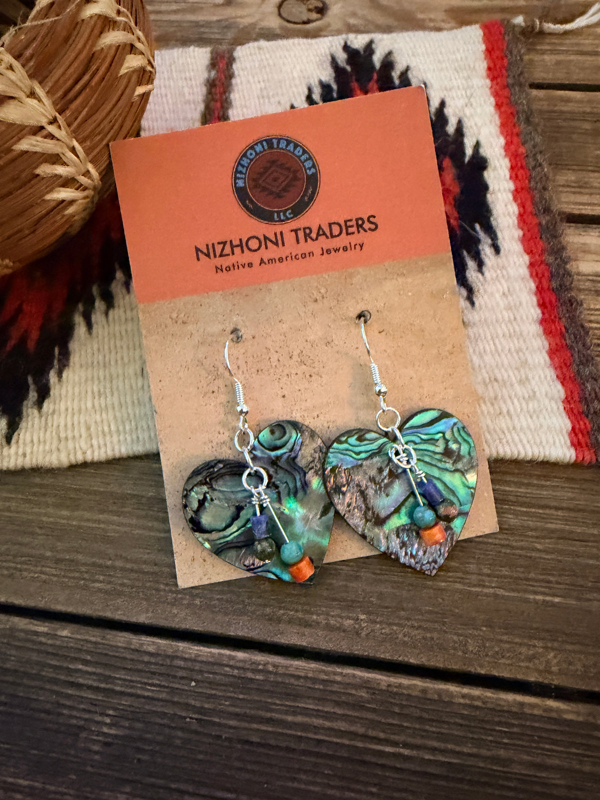 Handcrafted Abalone Slab Heart Dangle Earrings