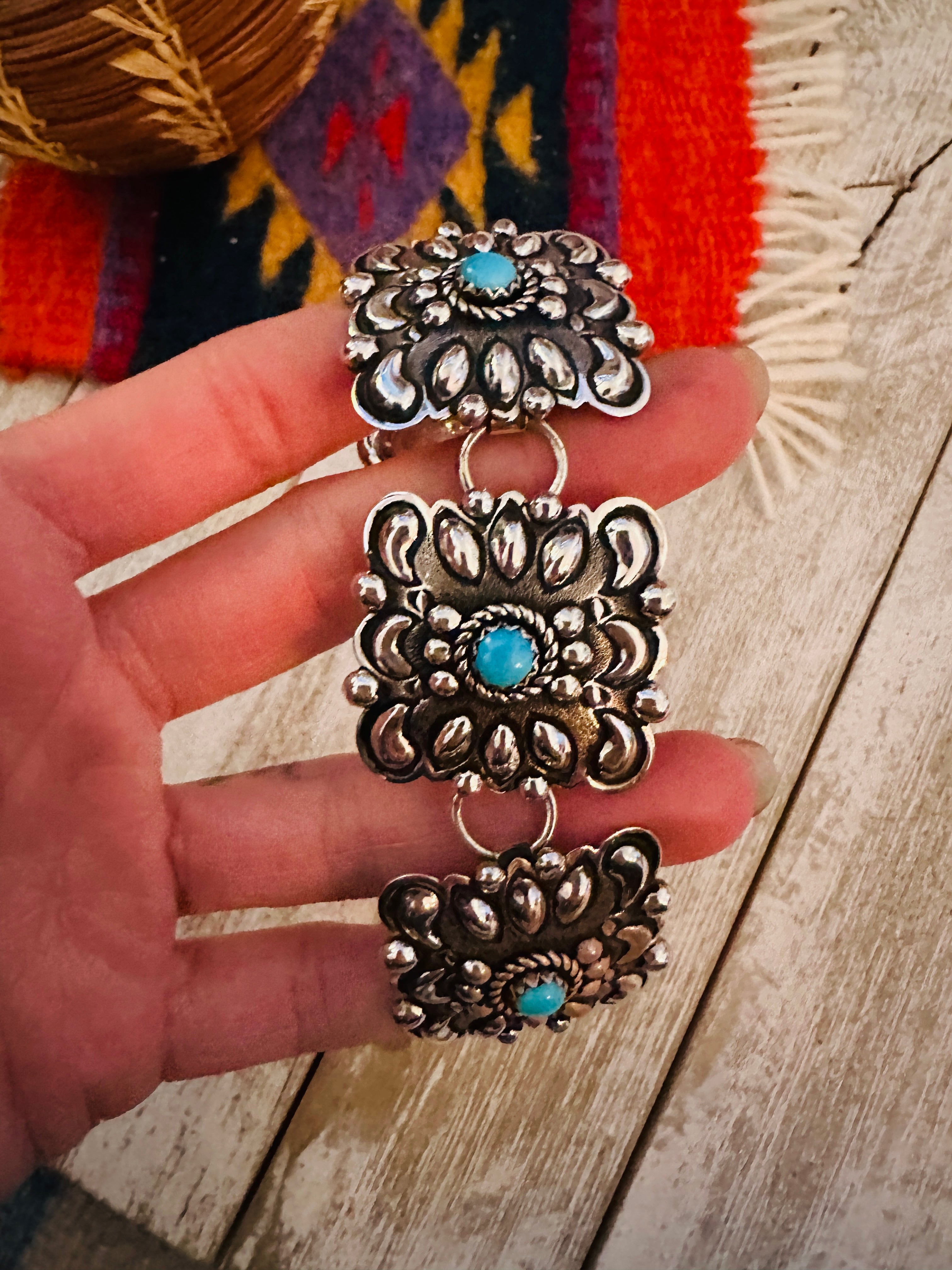 Navajo Turquoise & Sterling Silver Concho Link Bracelet