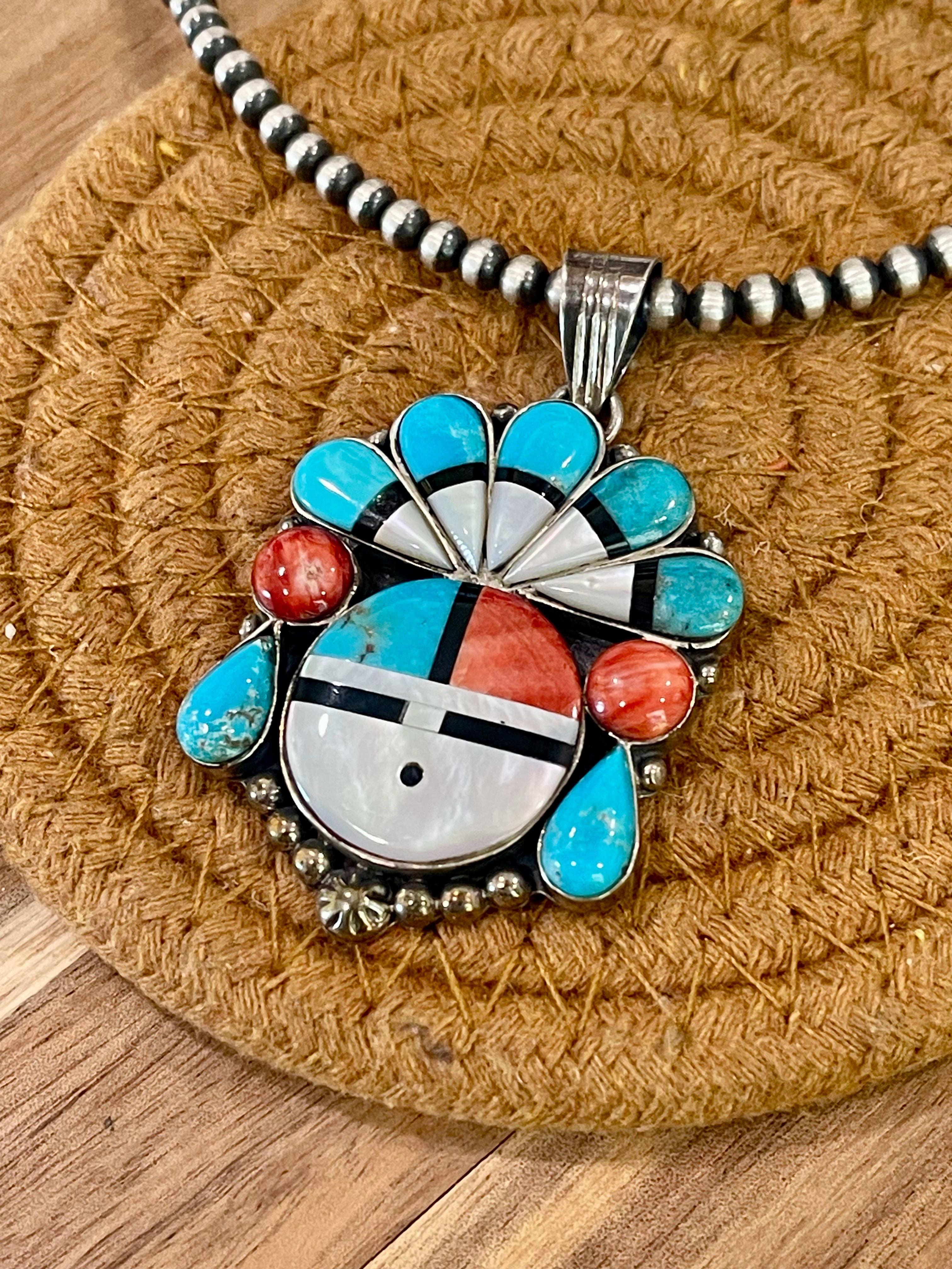 Handmade Sterling Silver & Multi Stone Sunface Pendant
