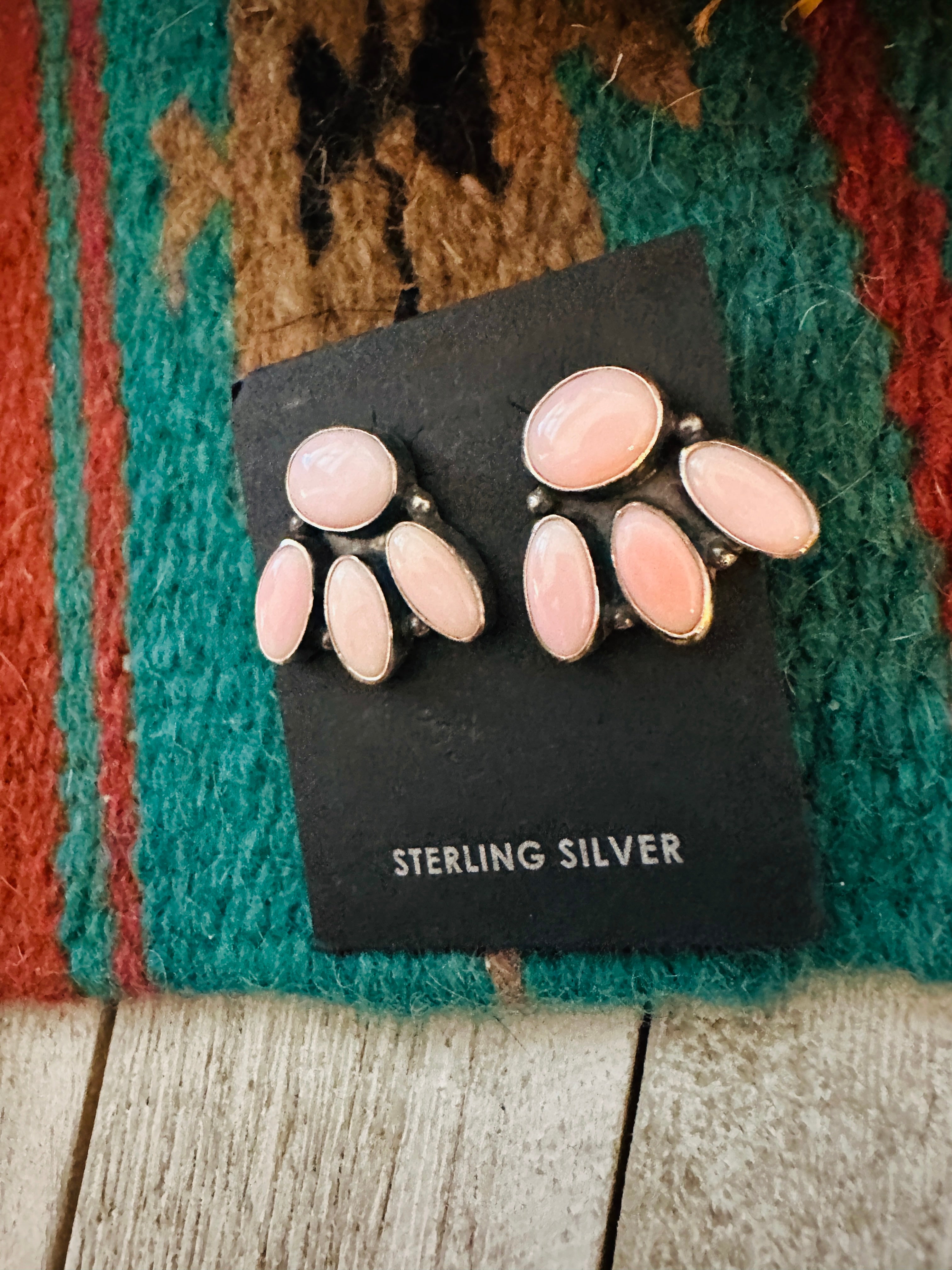 Handcrafted Sterling Silver & Queen Pink Conch Cluster Post Earrings