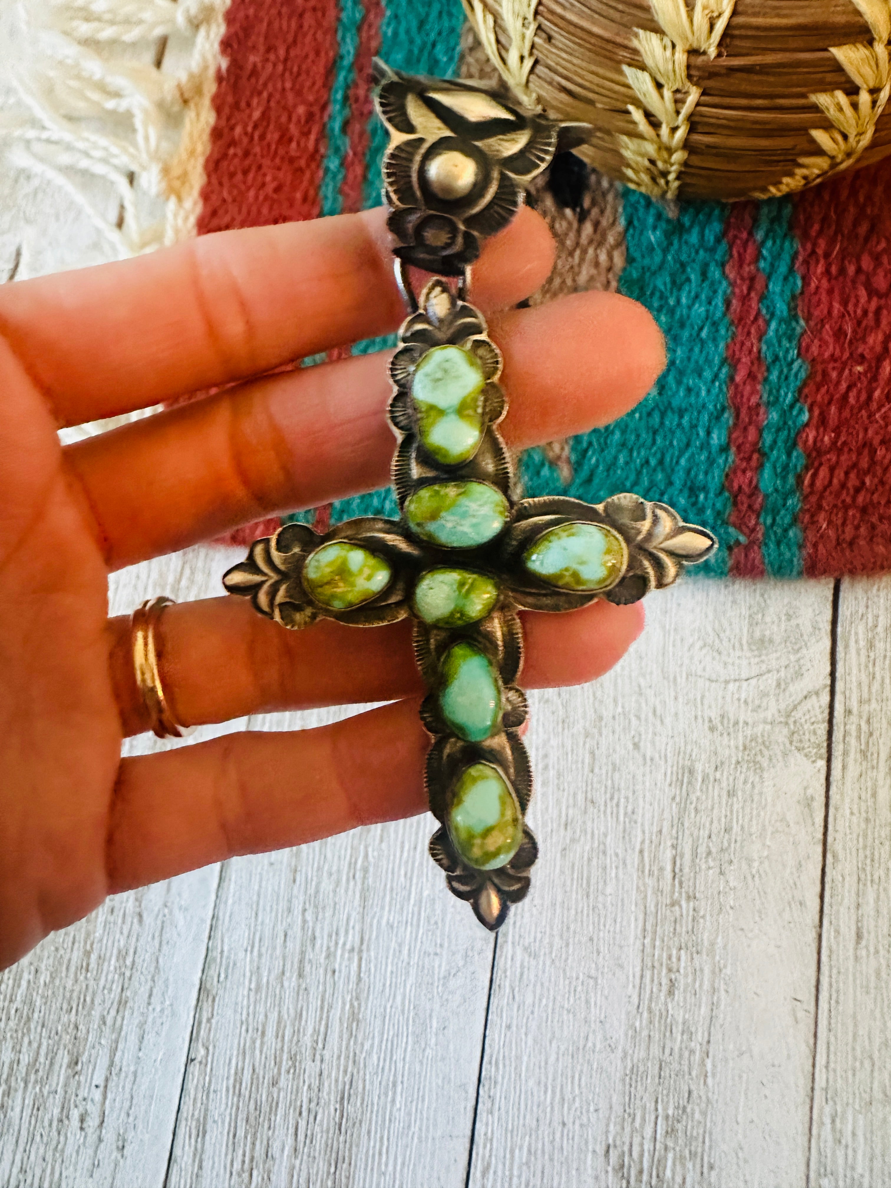 Navajo Sterling Silver & Sonoran Mountain Turquoise Cross Pendant