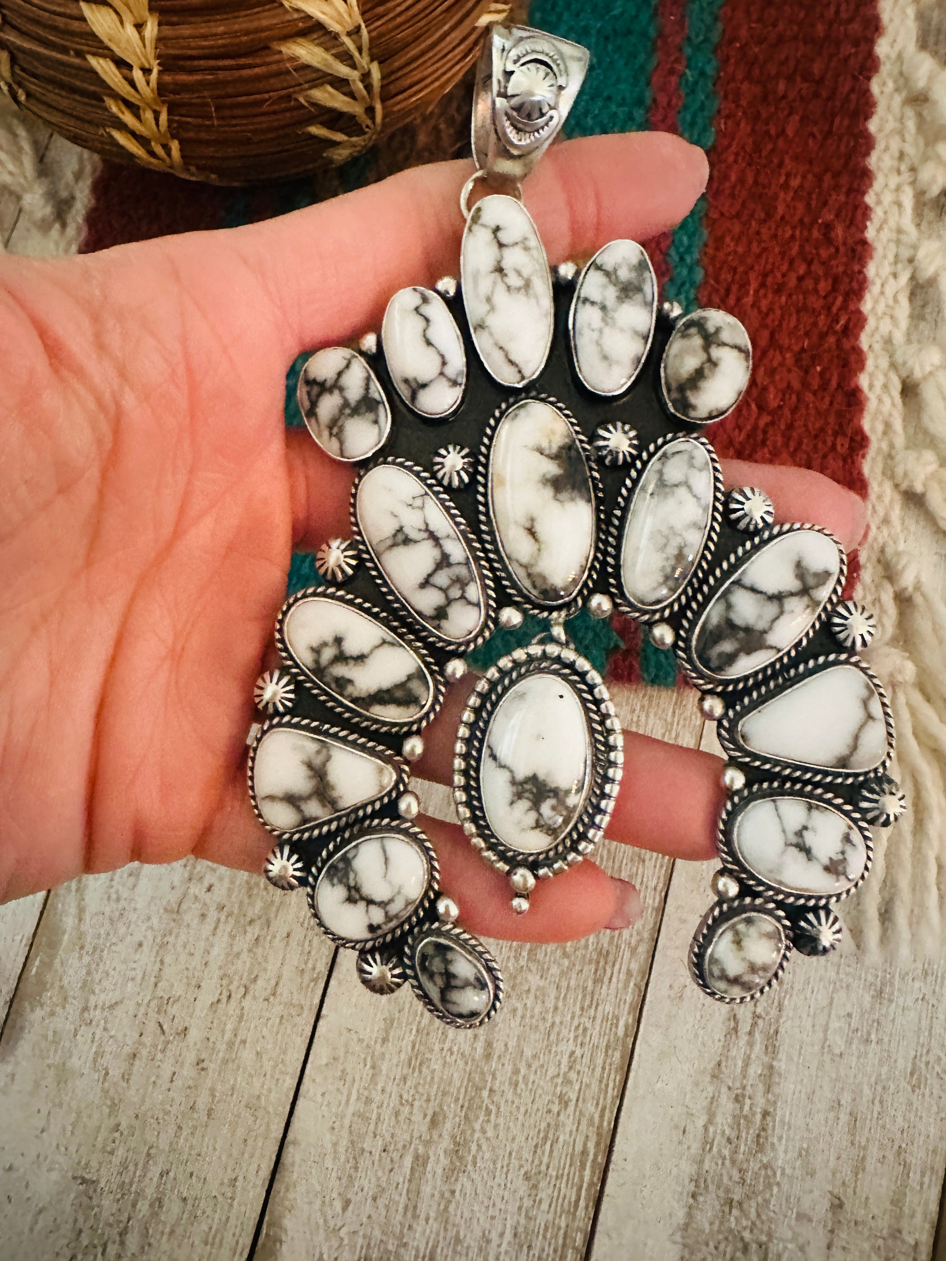 Navajo Sterling Silver & White Buffalo Naja Pendant