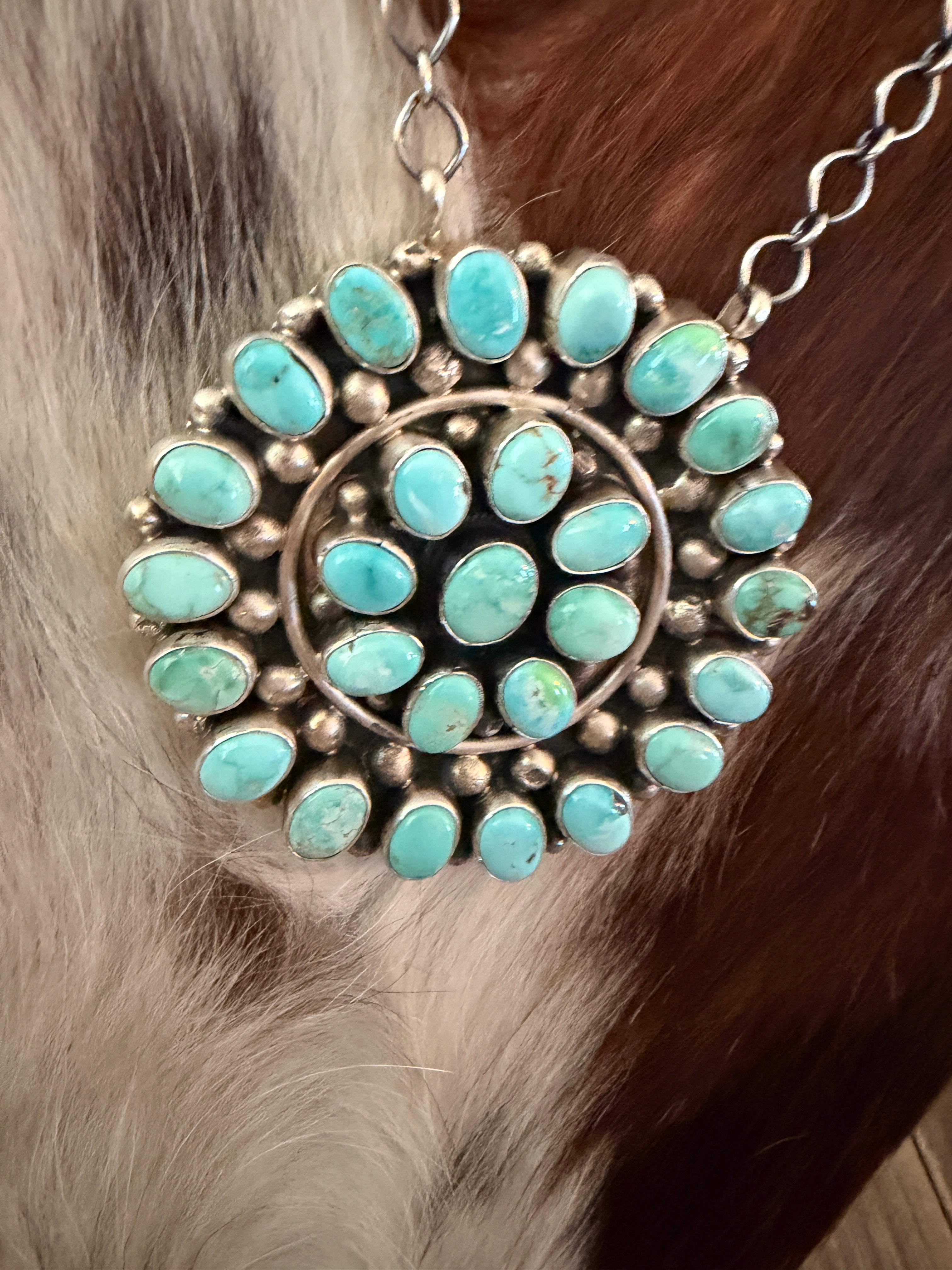 Handcrafted Turquoise & Sterling Silver Cluster Necklace by Travis Jim