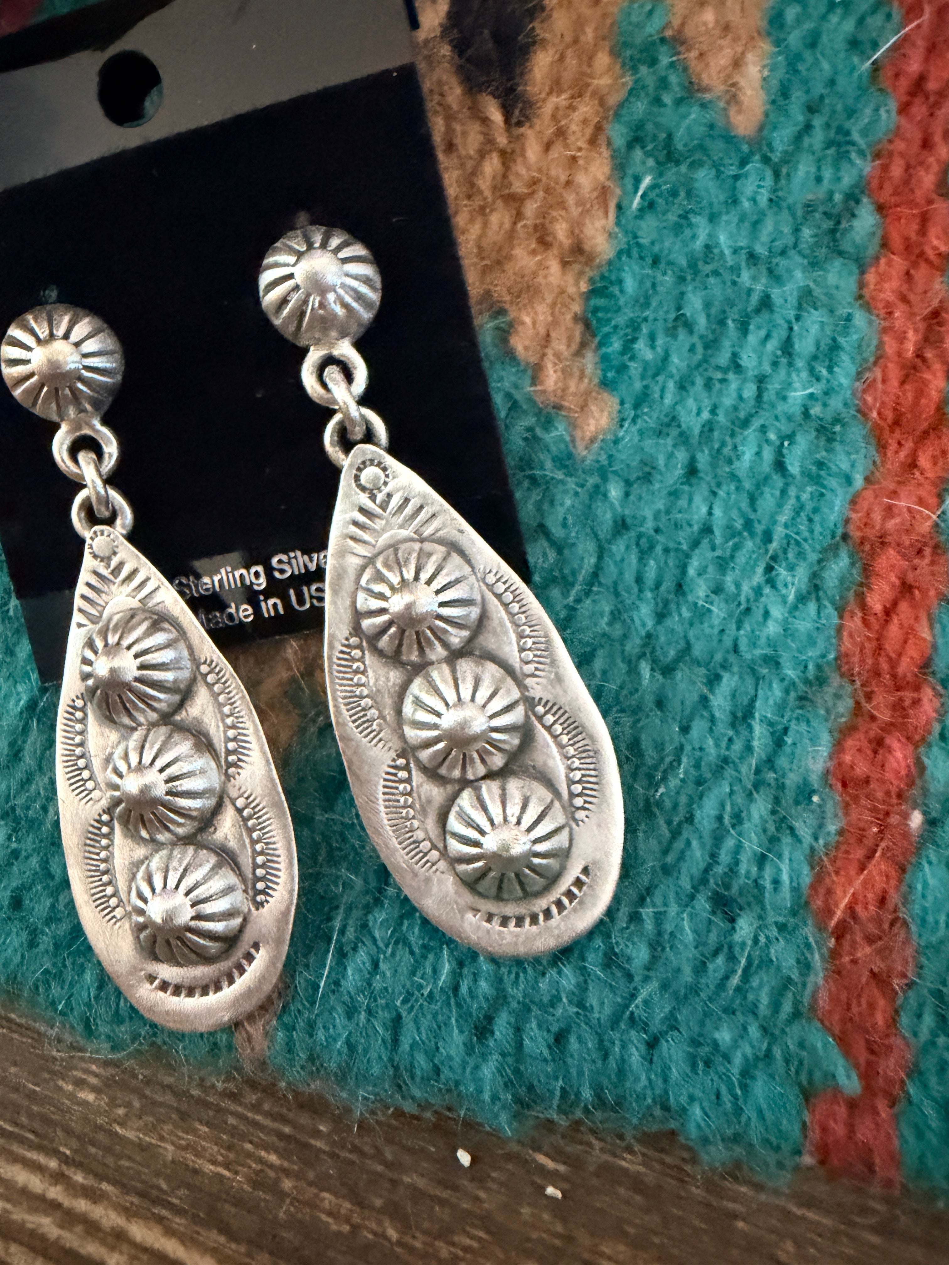 Handmade Sterling Silver Concho Dangle Earrings