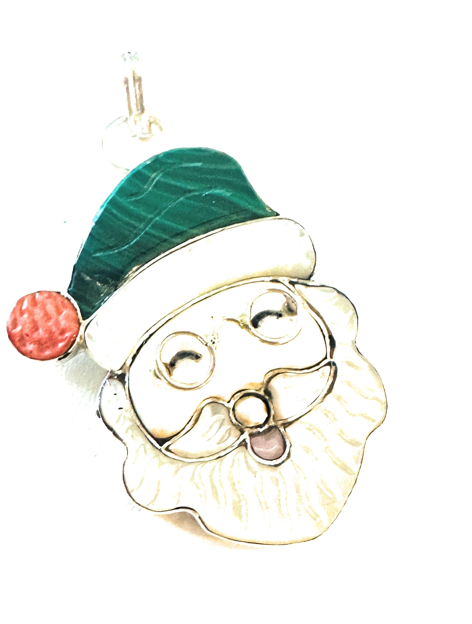 Zuni Multi Stone & Sterling Silver Inlay Santa Claus Pendant