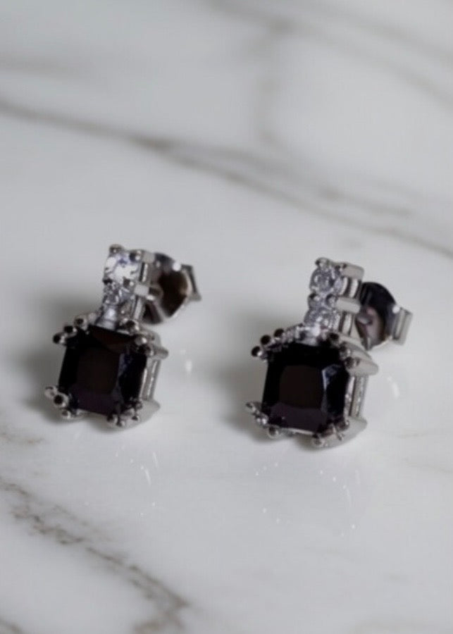 Sterling Silver Petite Black Spinel Gemstone Earrings & Necklace Jewelry Set