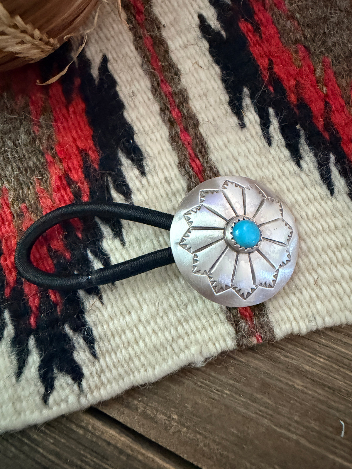 Handcrafted Turquoise & Sterling Silver Concho Hair Tie Charm