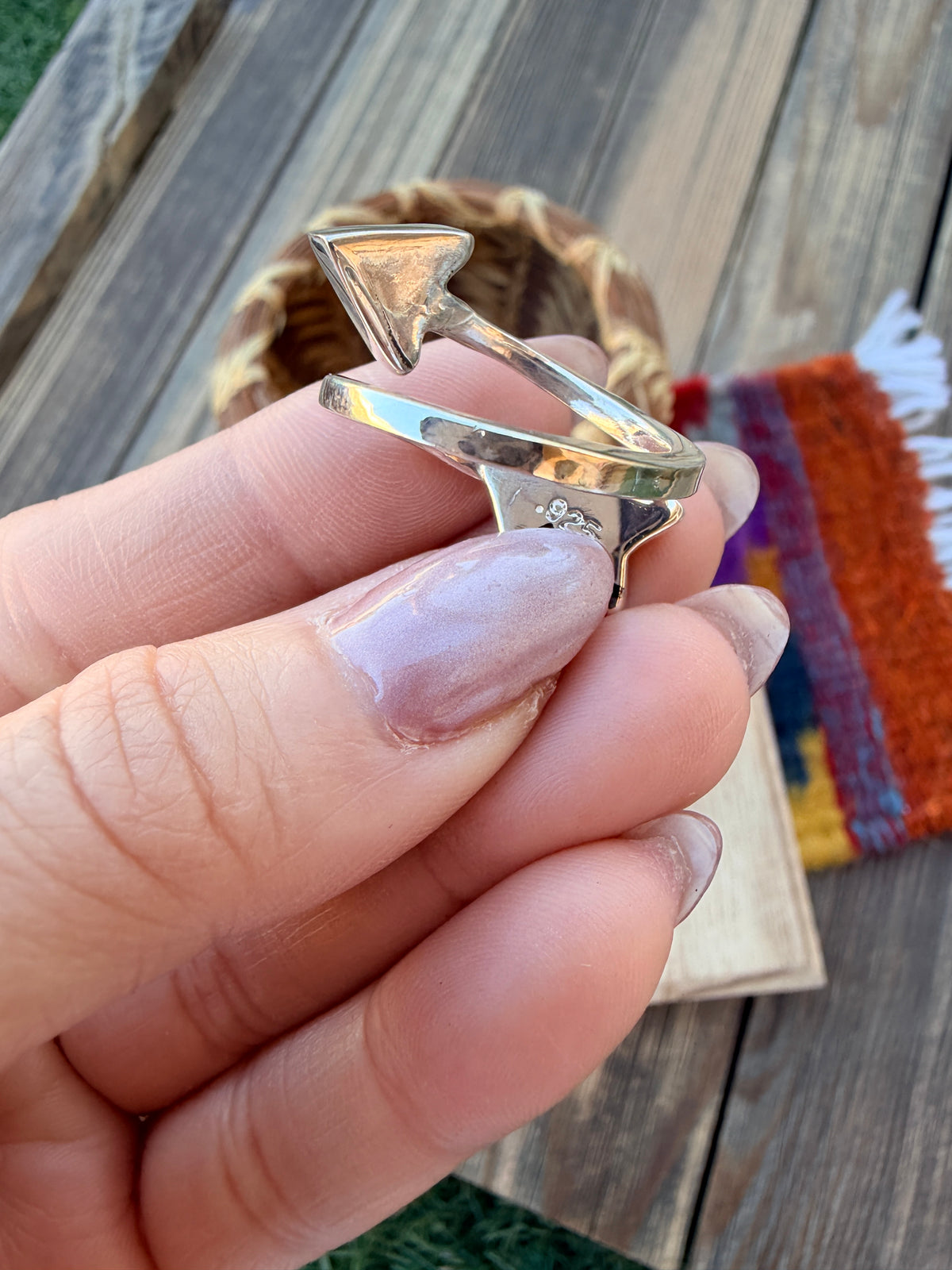 Handcrafted Sterling Silver, Spiny Oyster & Turquoise Inlay Adjustable Arrow Ring