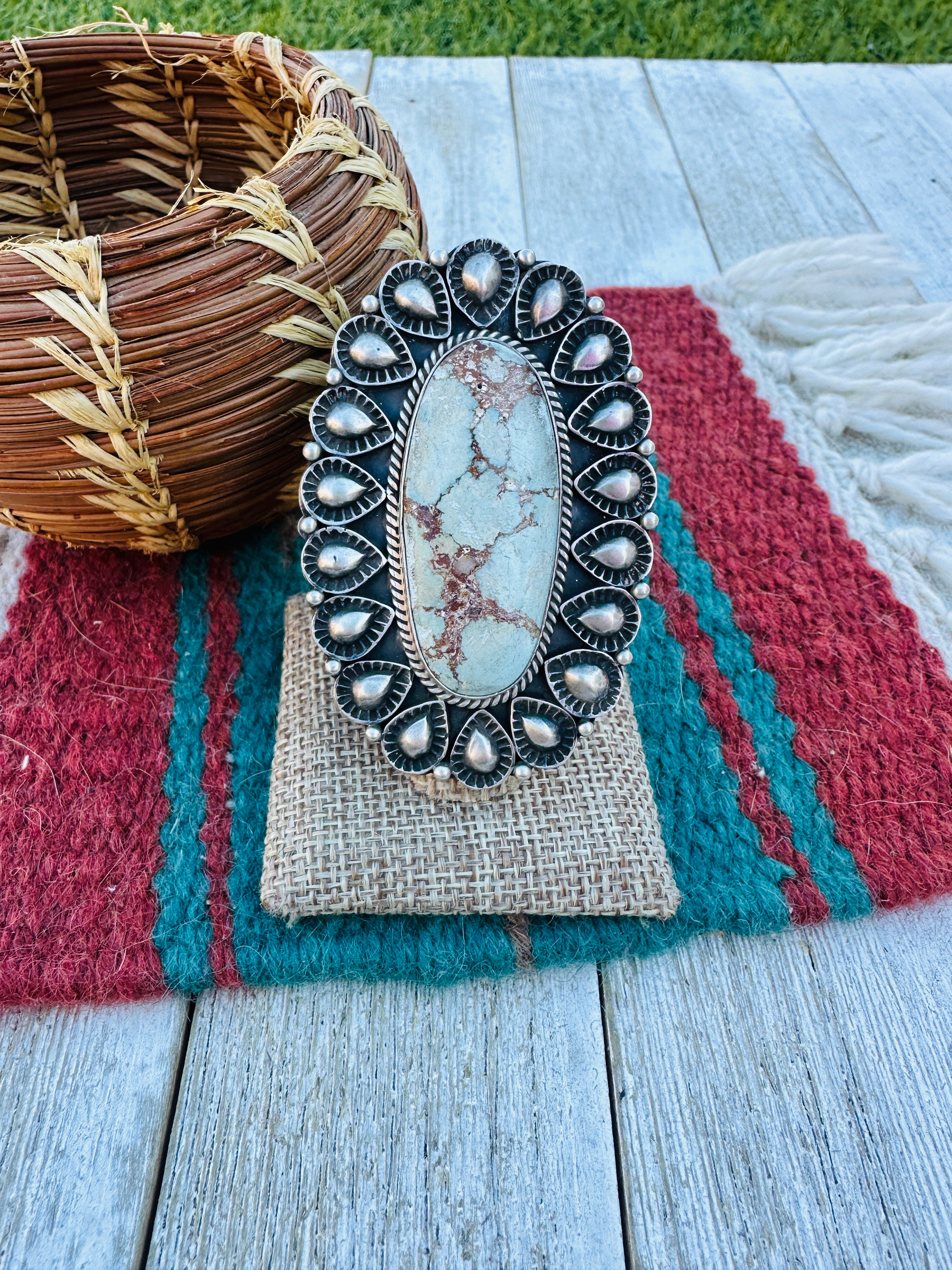 Handcrafted Dry Creek Turquoise & Sterling Silver Ring Size 7 by Eloise Richards