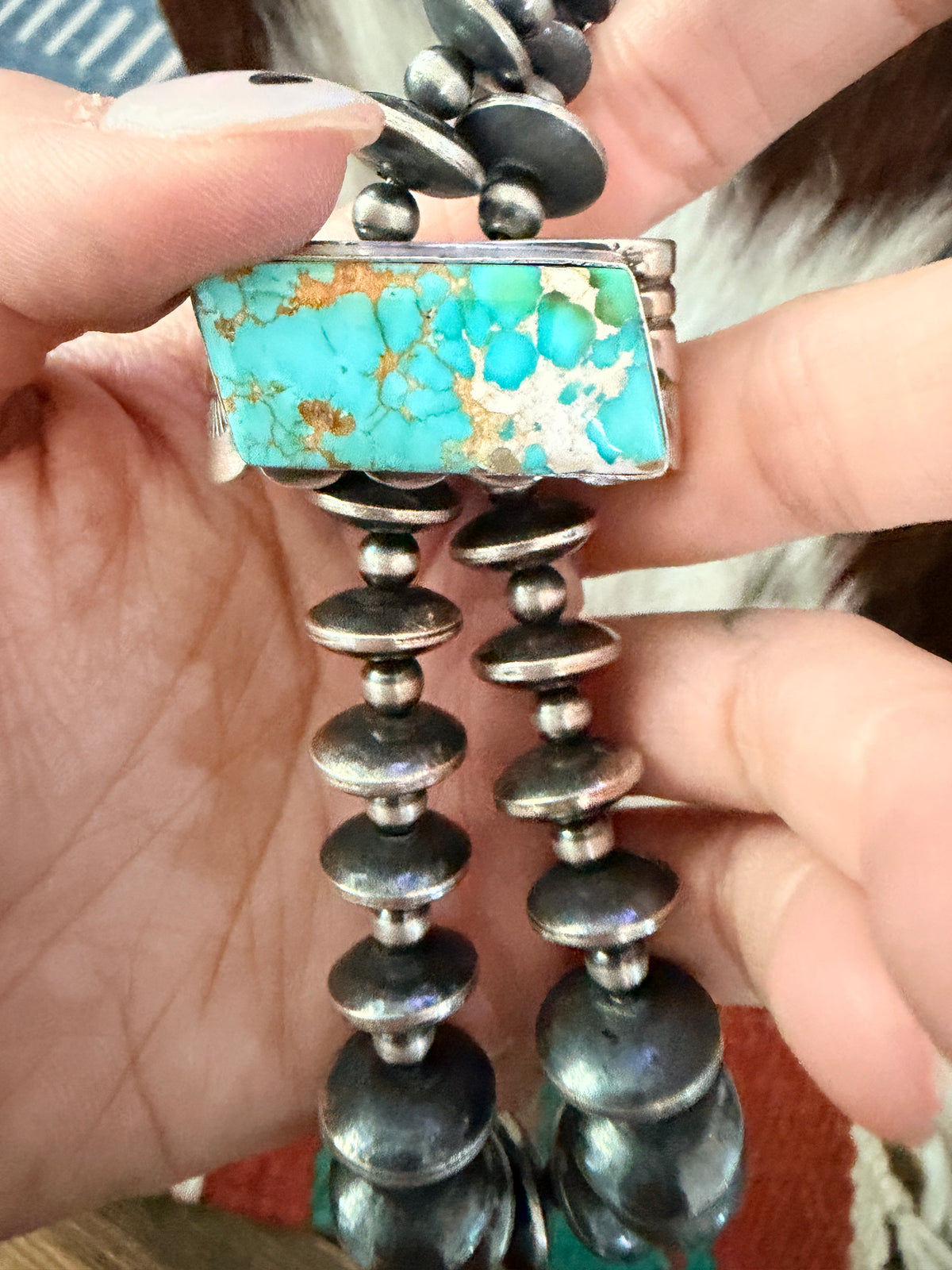 Handcrafted Turquoise & Sterling Silver Beaded Double Sided Jacla Necklace