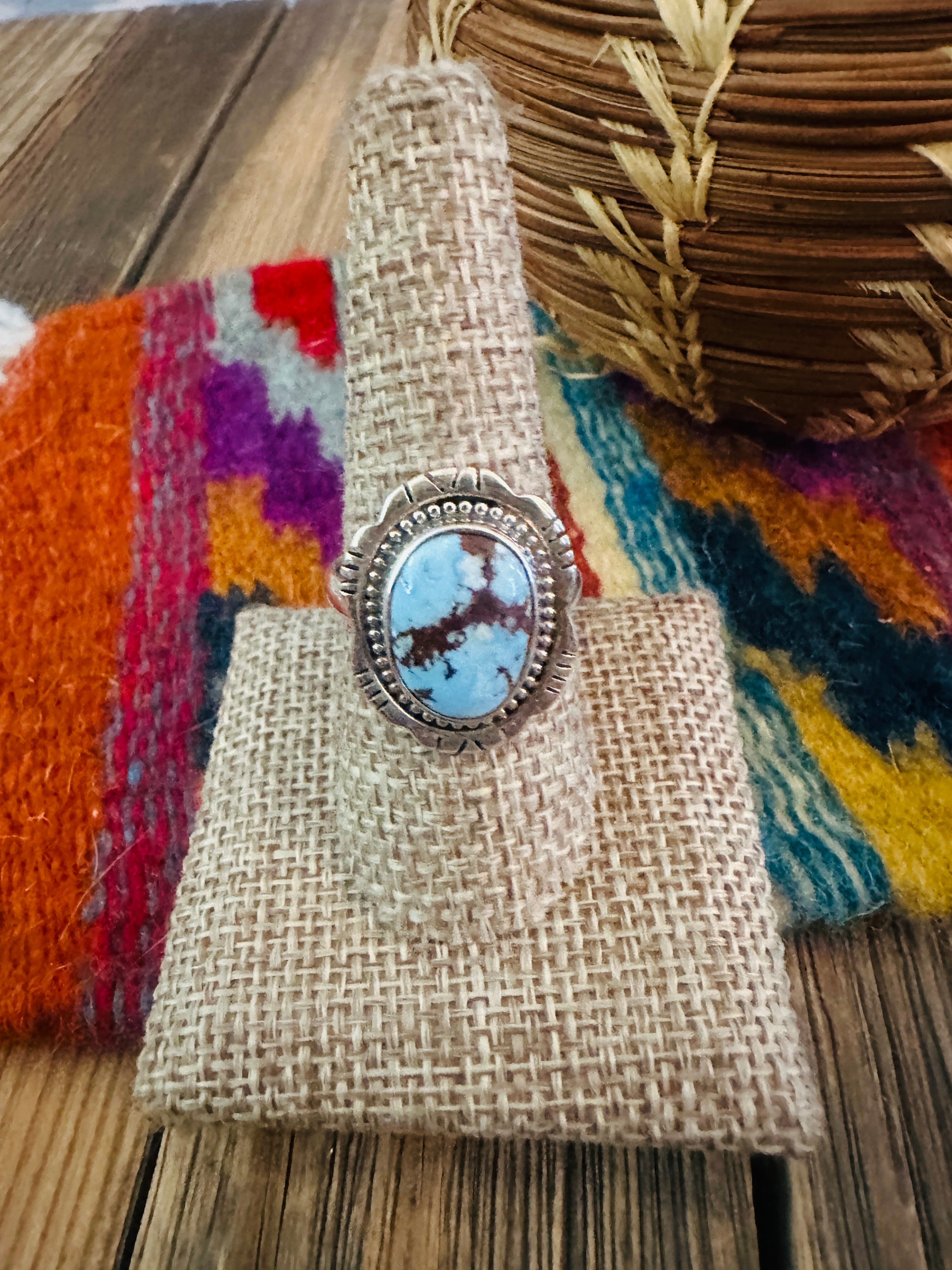 Handcrafted Golden Hills Turquoise & Sterling Silver Ring Size 10