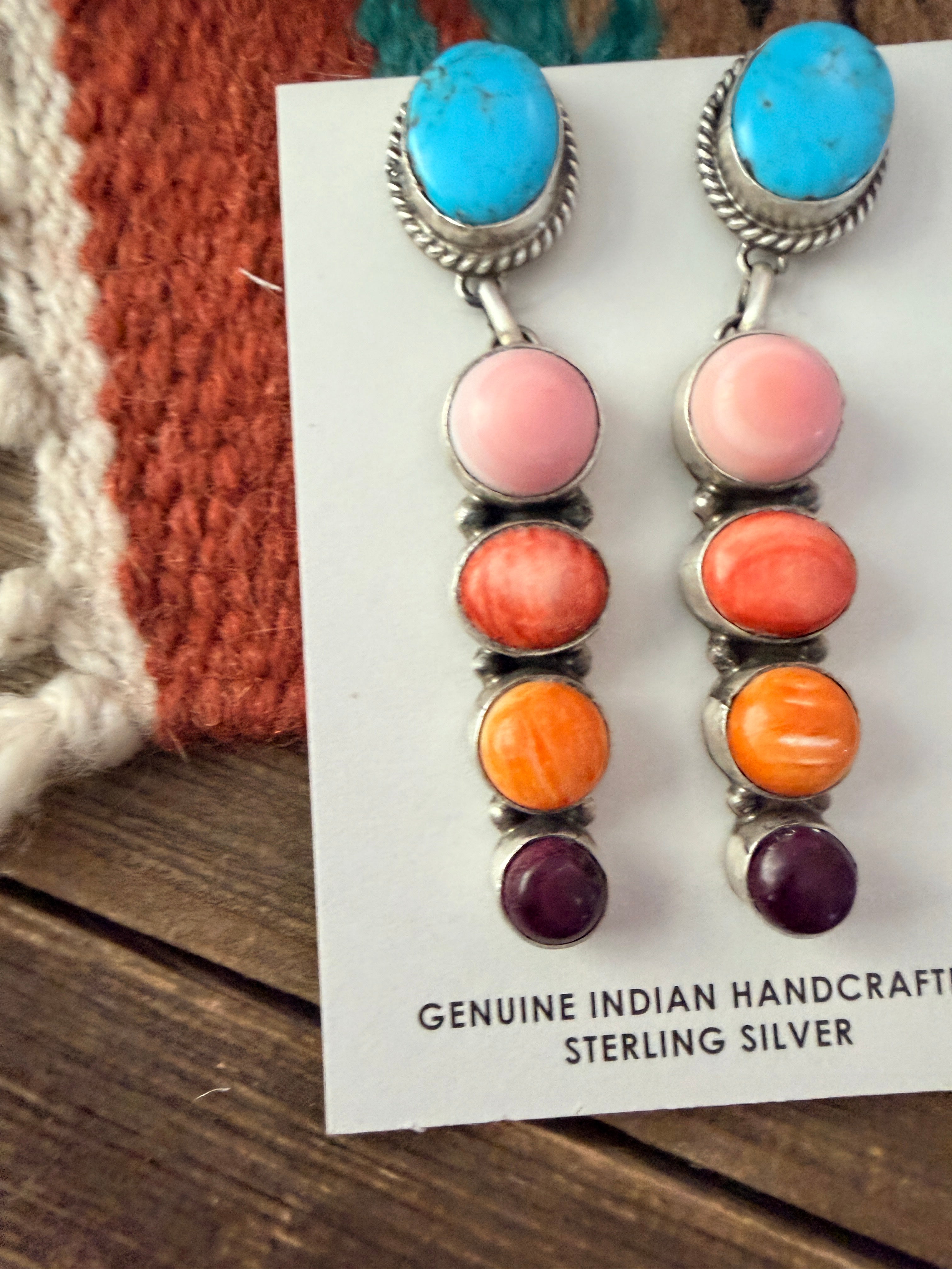 Handcrafted Multi Stone & Sterling Silver Dangle Earrings