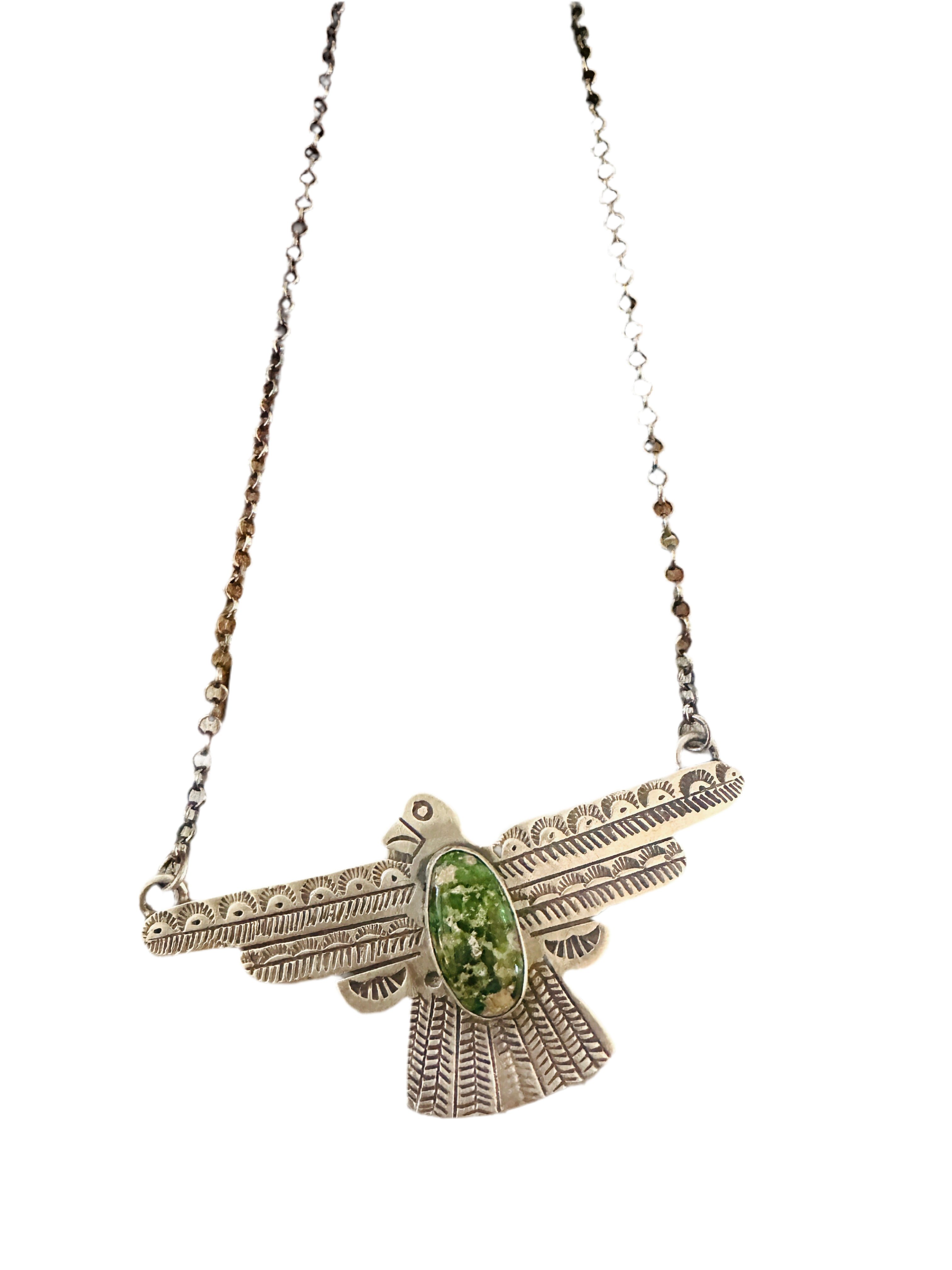 Handcrafted Turquoise & Sterling Silver Thunderbird Necklace by Russell Sam