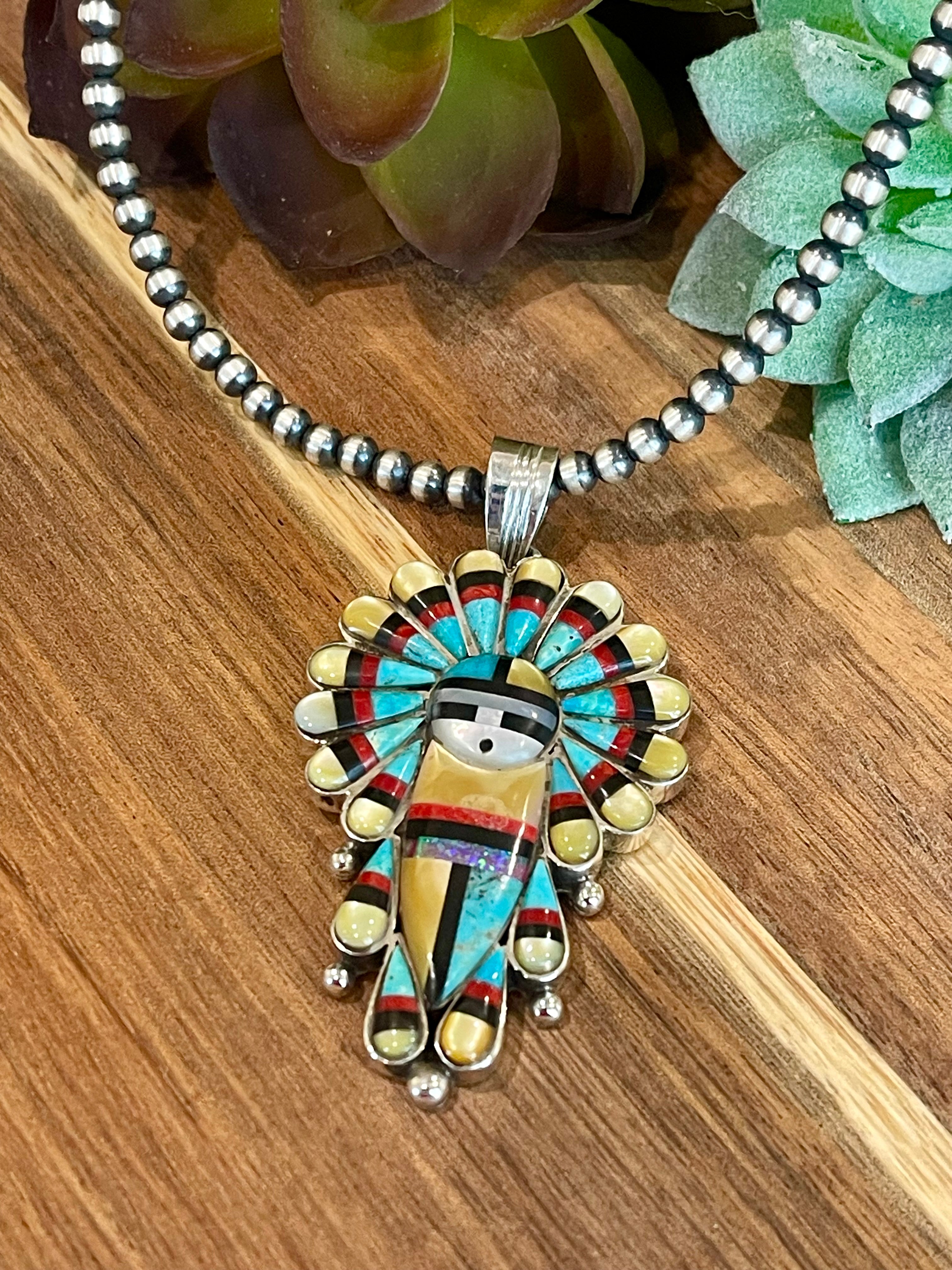 Gorgeous Handmade Sterling Silver & Multistone Kachina Pendant