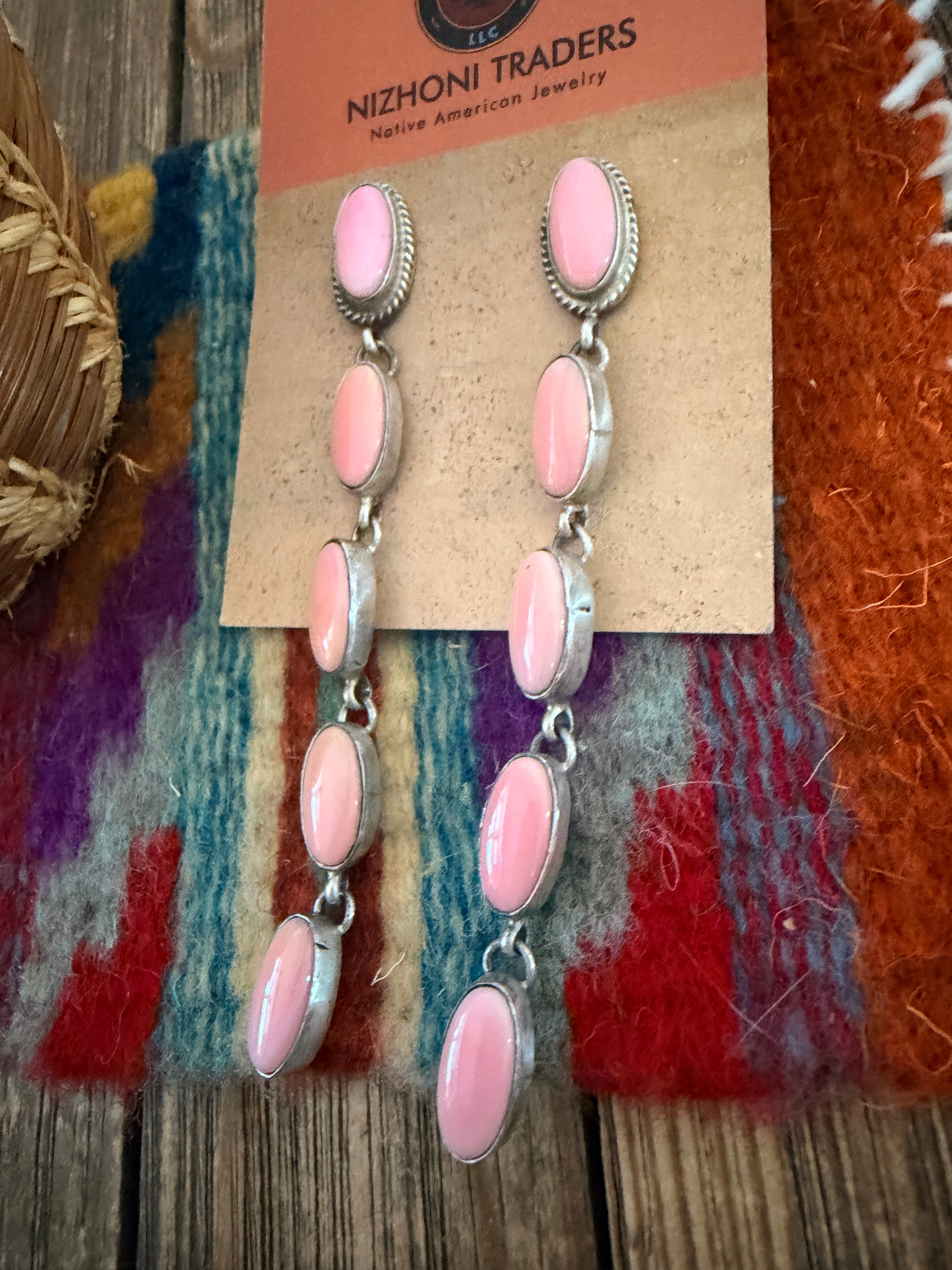 Handcrafted Queen Pink Conch & Sterling Silver Dangle Earrings by Marcella James
