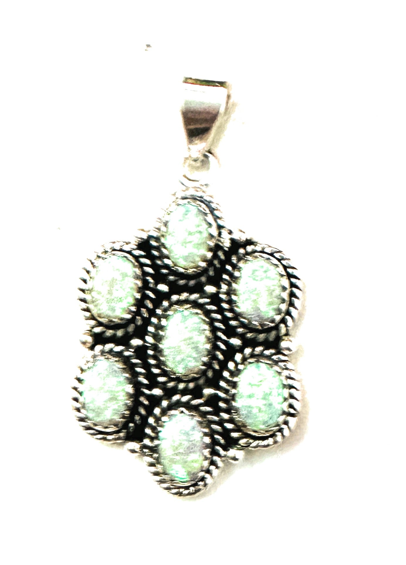 Handmade White Fire Opal & Sterling Silver Cluster Pendant