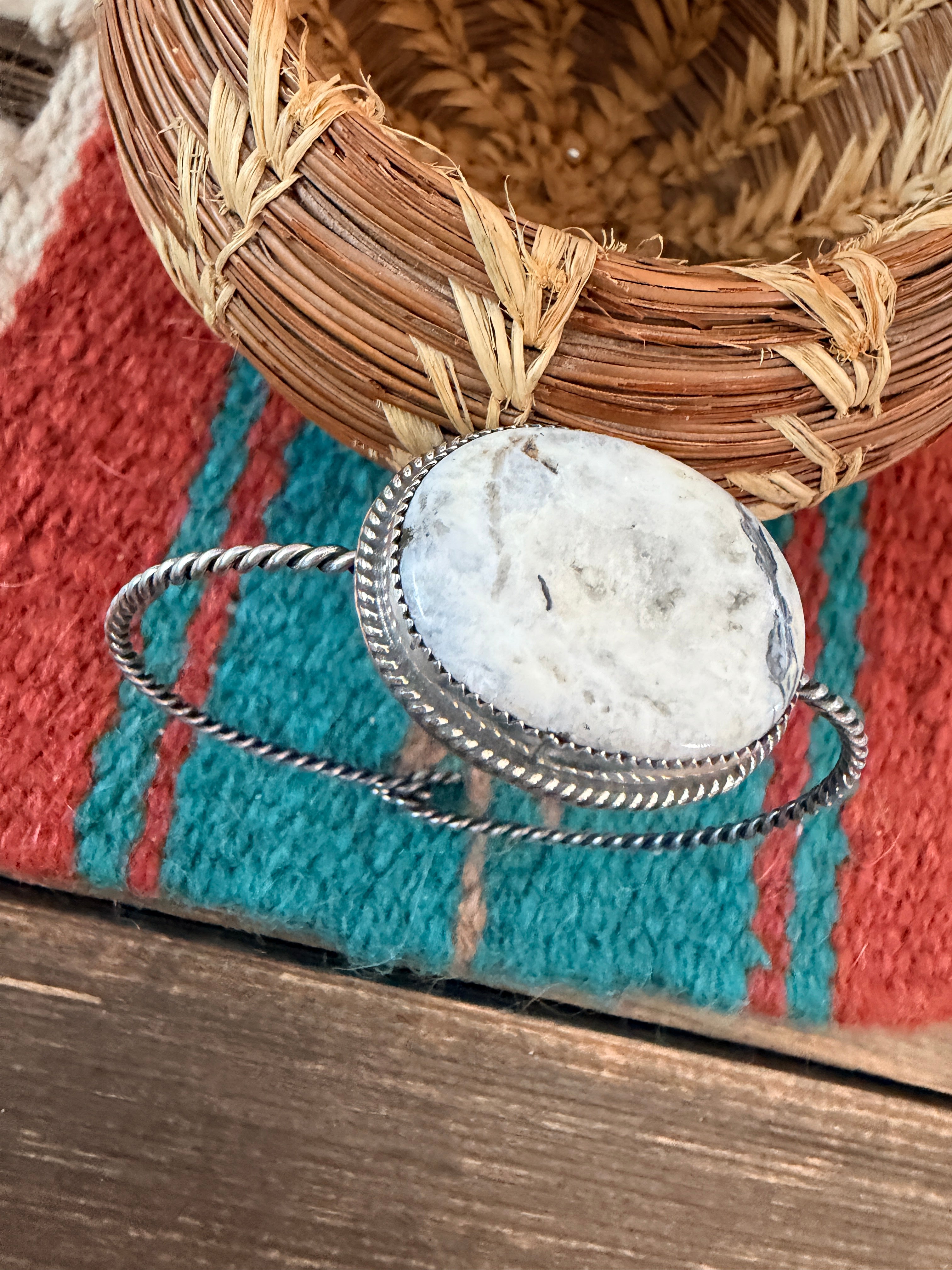 Handmade White Buffalo & Sterling Silver Bangle Bracelet