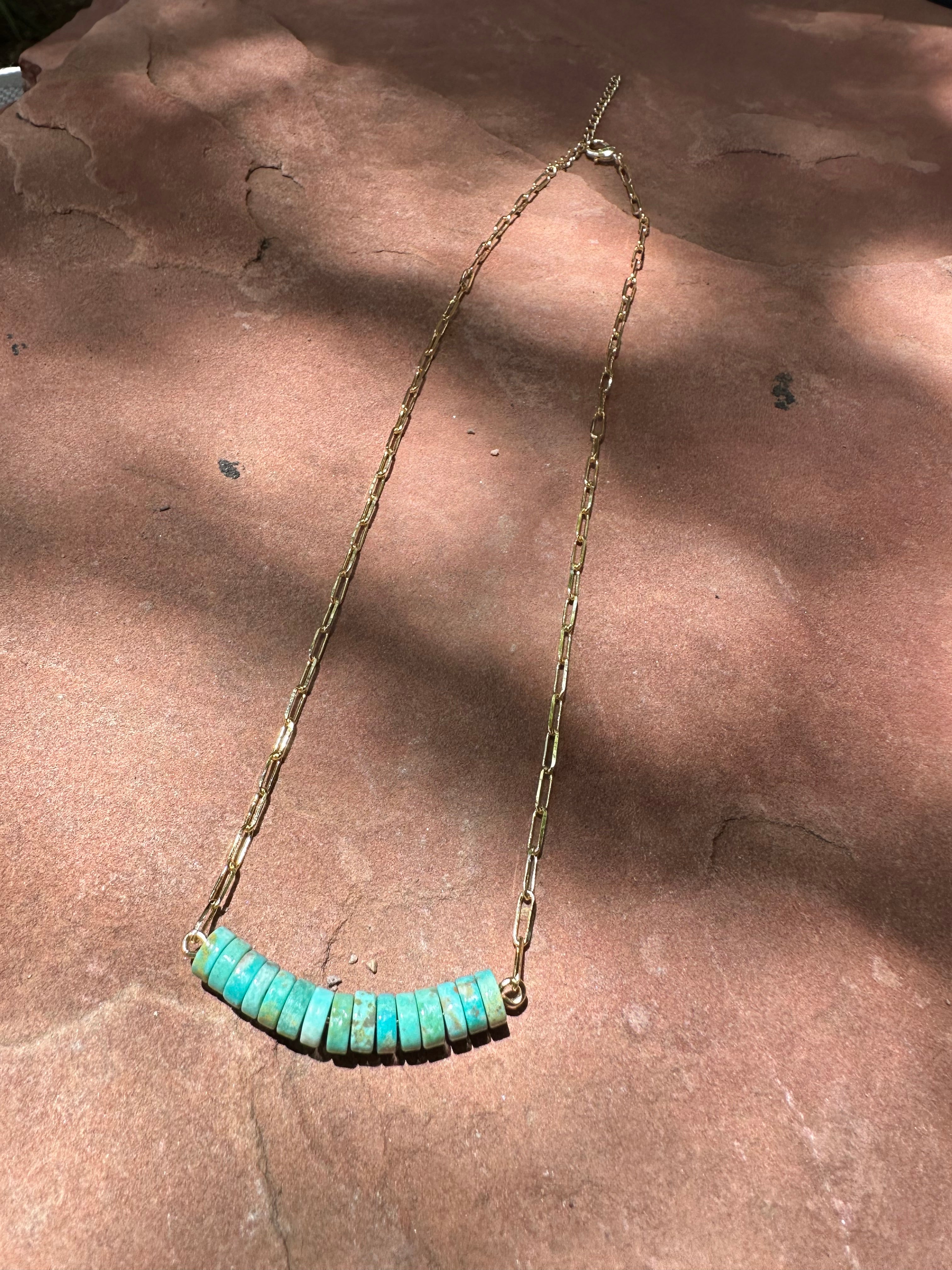 “The Golden Collection” Wild Ocean Handmade Natural Turquoise Beaded 14k Gold Plated Necklace