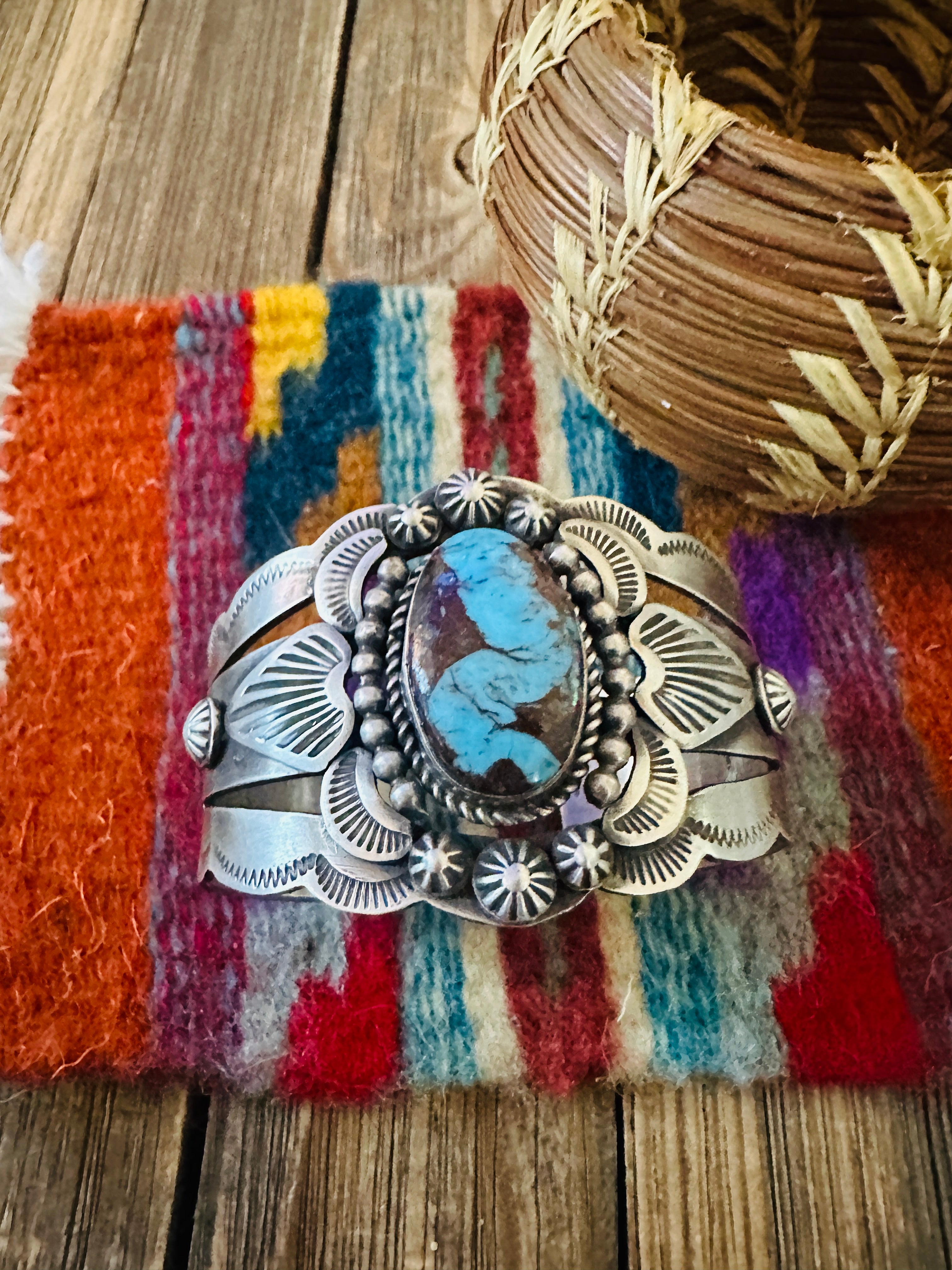 Handcrafted Egyptian Turquoise & Sterling Silver Cuff Bracelet by Randall Endito