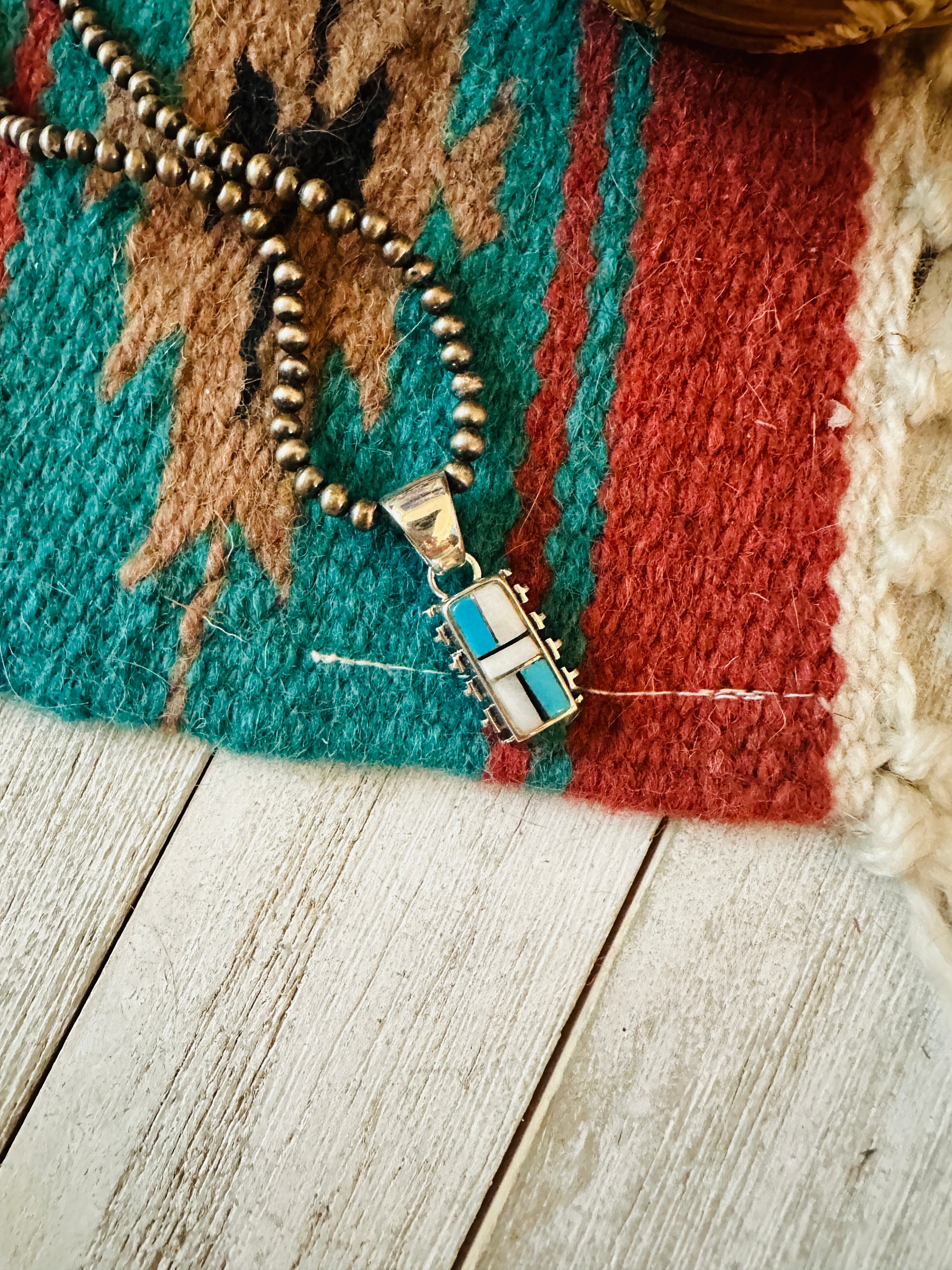 Navajo Multi Stone & Sterling Silver Inlay Pendant