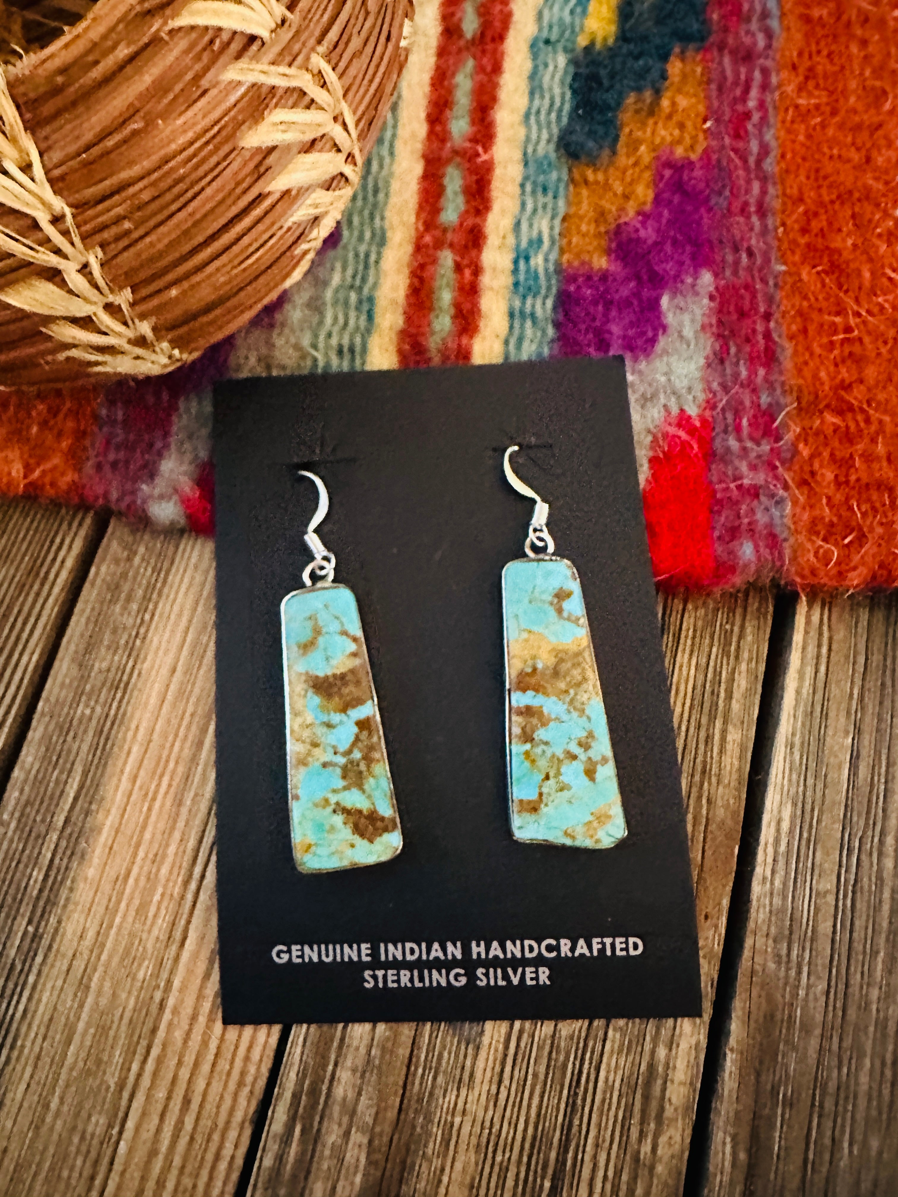 Handcrafted Turquoise & Sterling Silver Slab Dangle Earrings