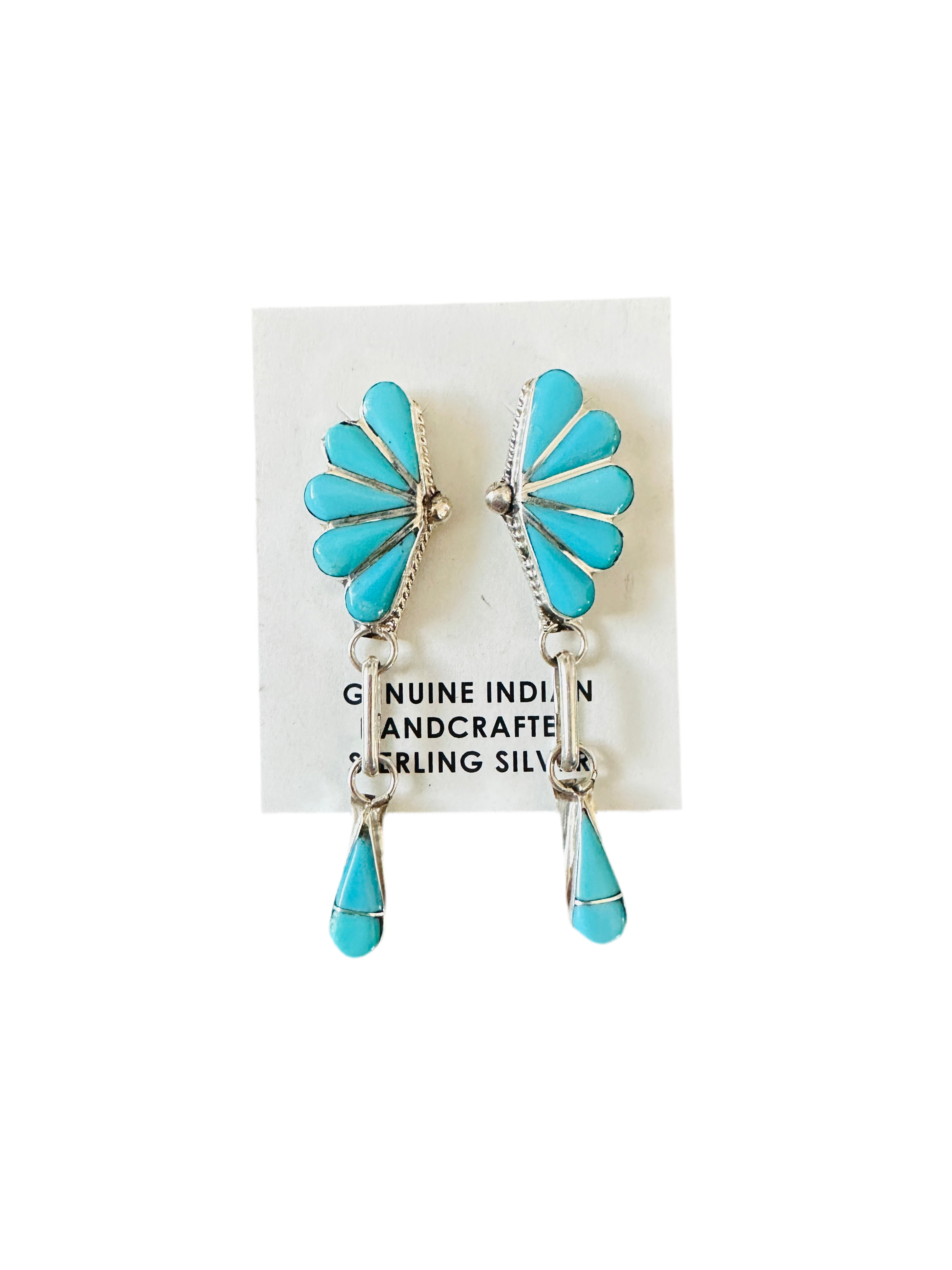 Handcrafted Sterling Silver & Turquoise Inlay Dangle Earrings