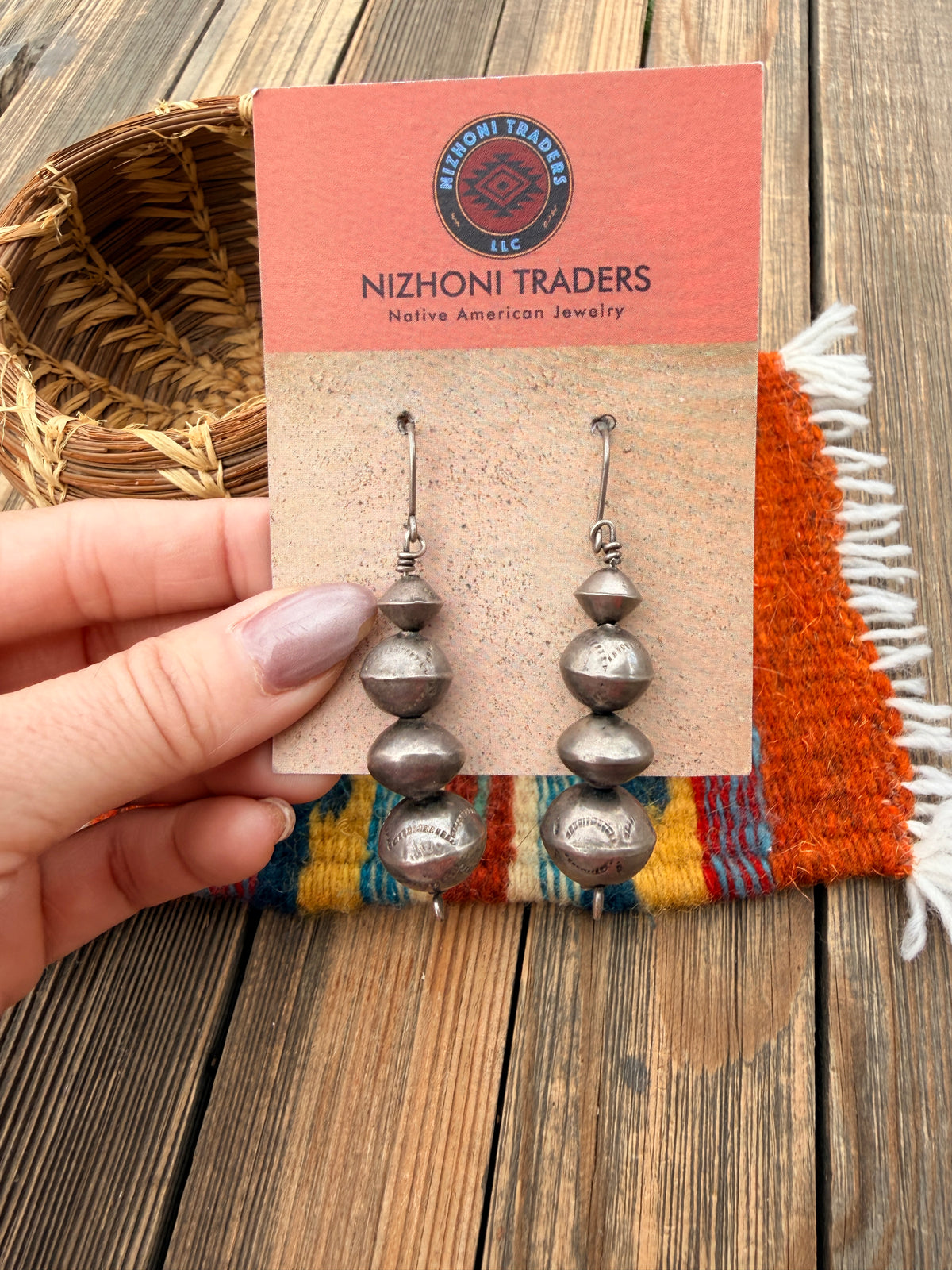 Handcrafted Old Pawn Sterling Silver Pearl Beaded Dangle Earrings