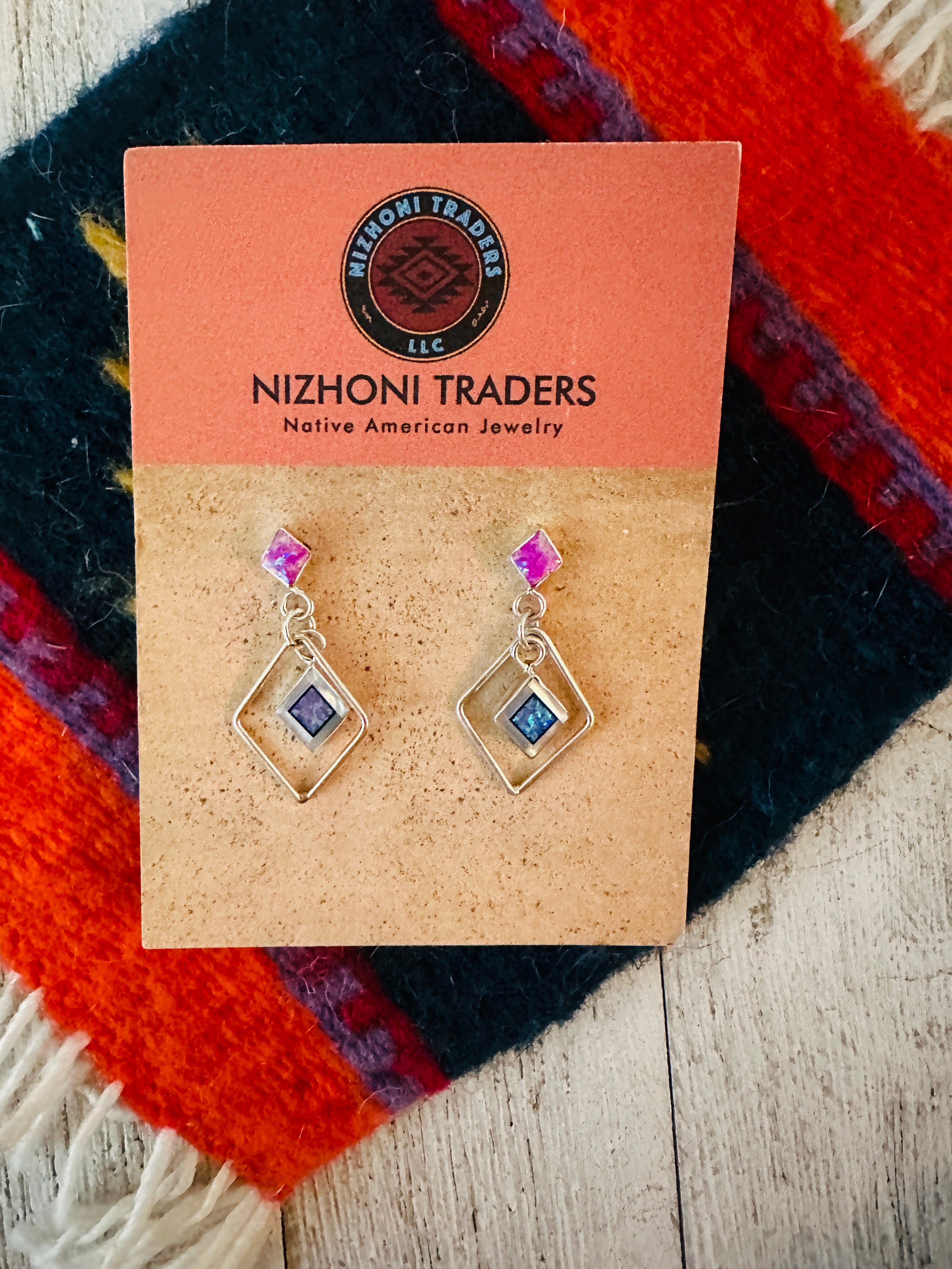 Zuni Sterling Silver & Purple Opal Diamond Dangle Earrings