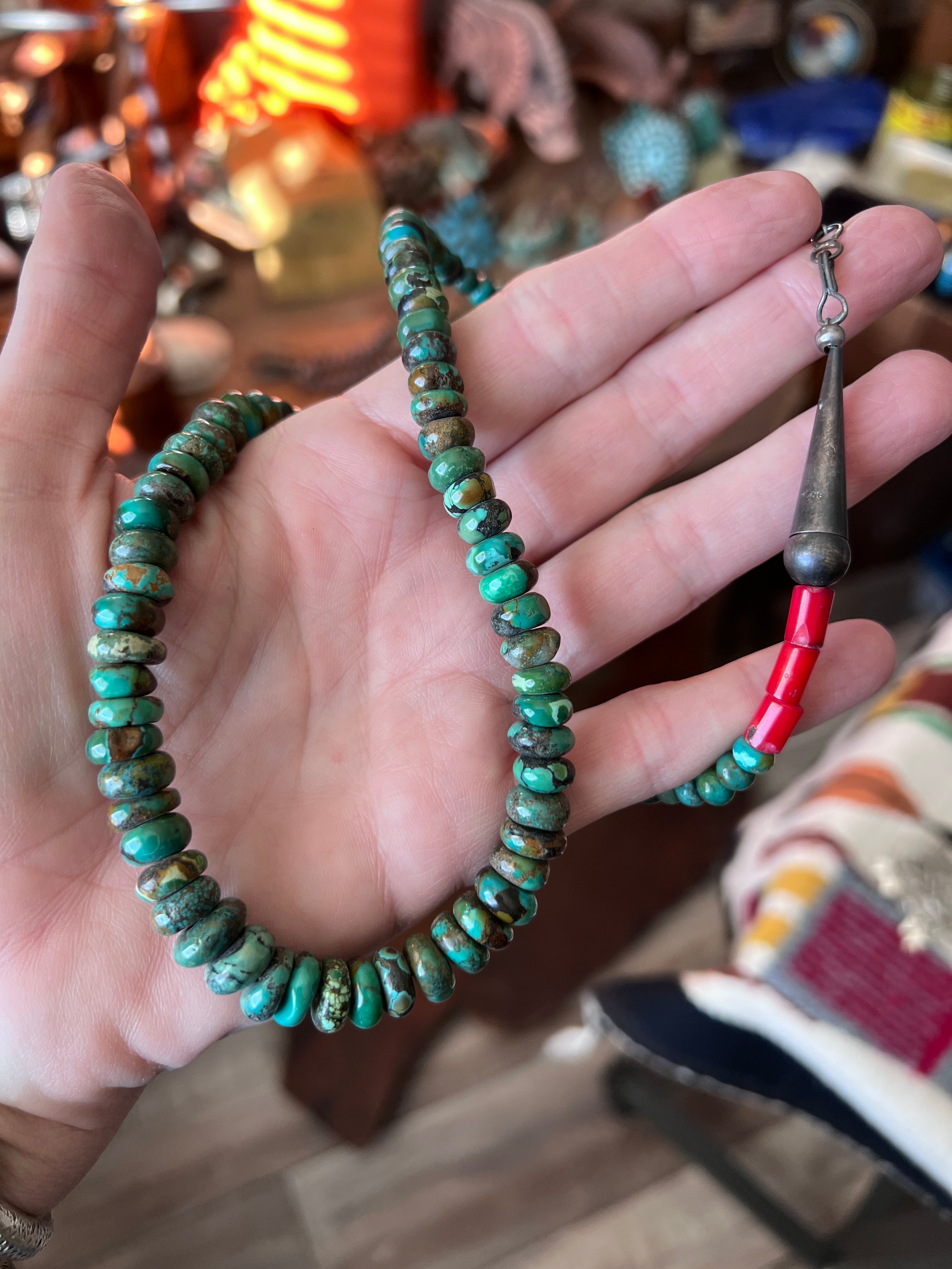 Kirby Smith Hand Strung Hubei Turquoise Rondelle and Sterling Silver Beaded Necklace