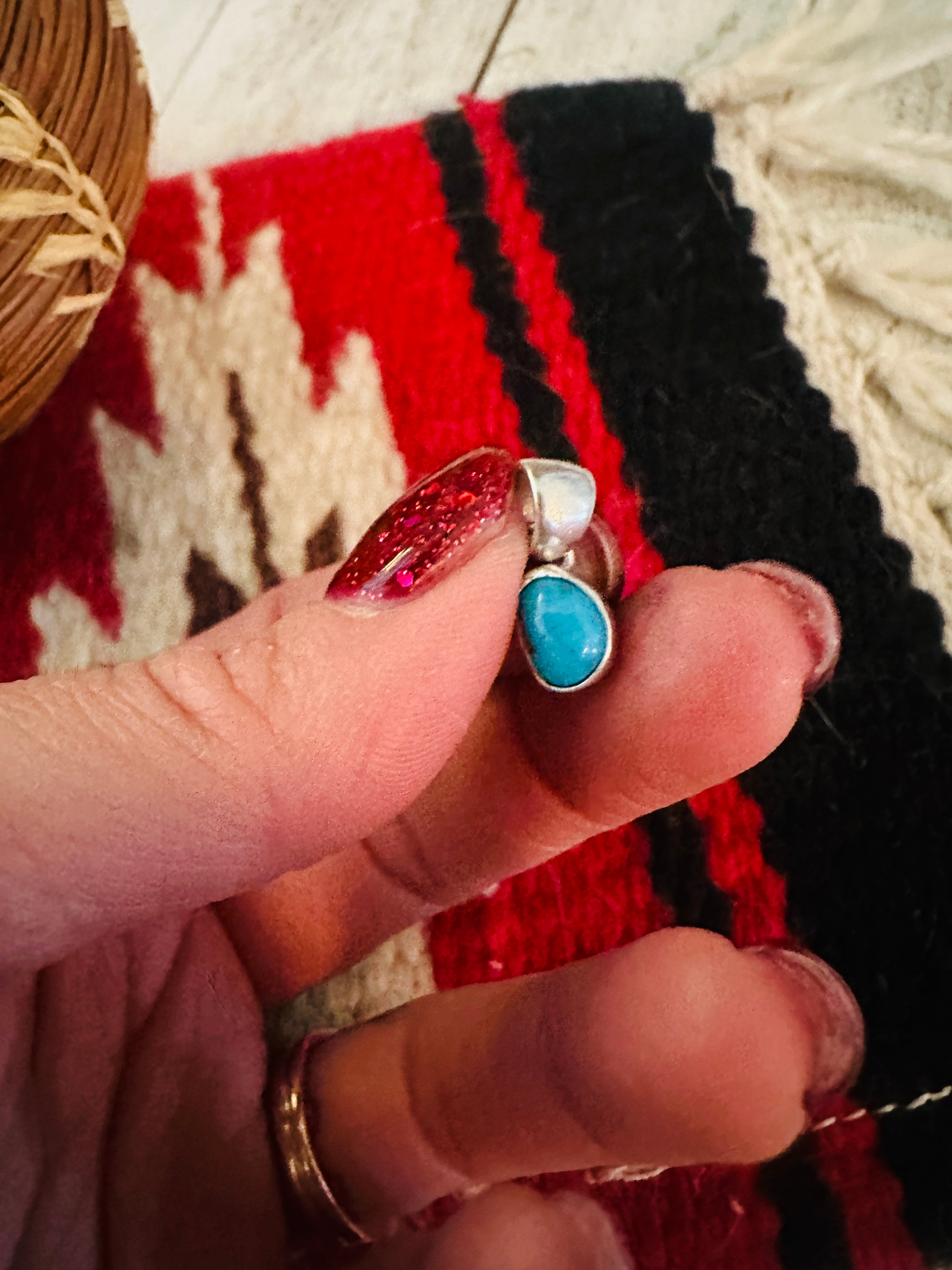 Navajo Sterling Silver & Kingman Turquoise Mini Pendant