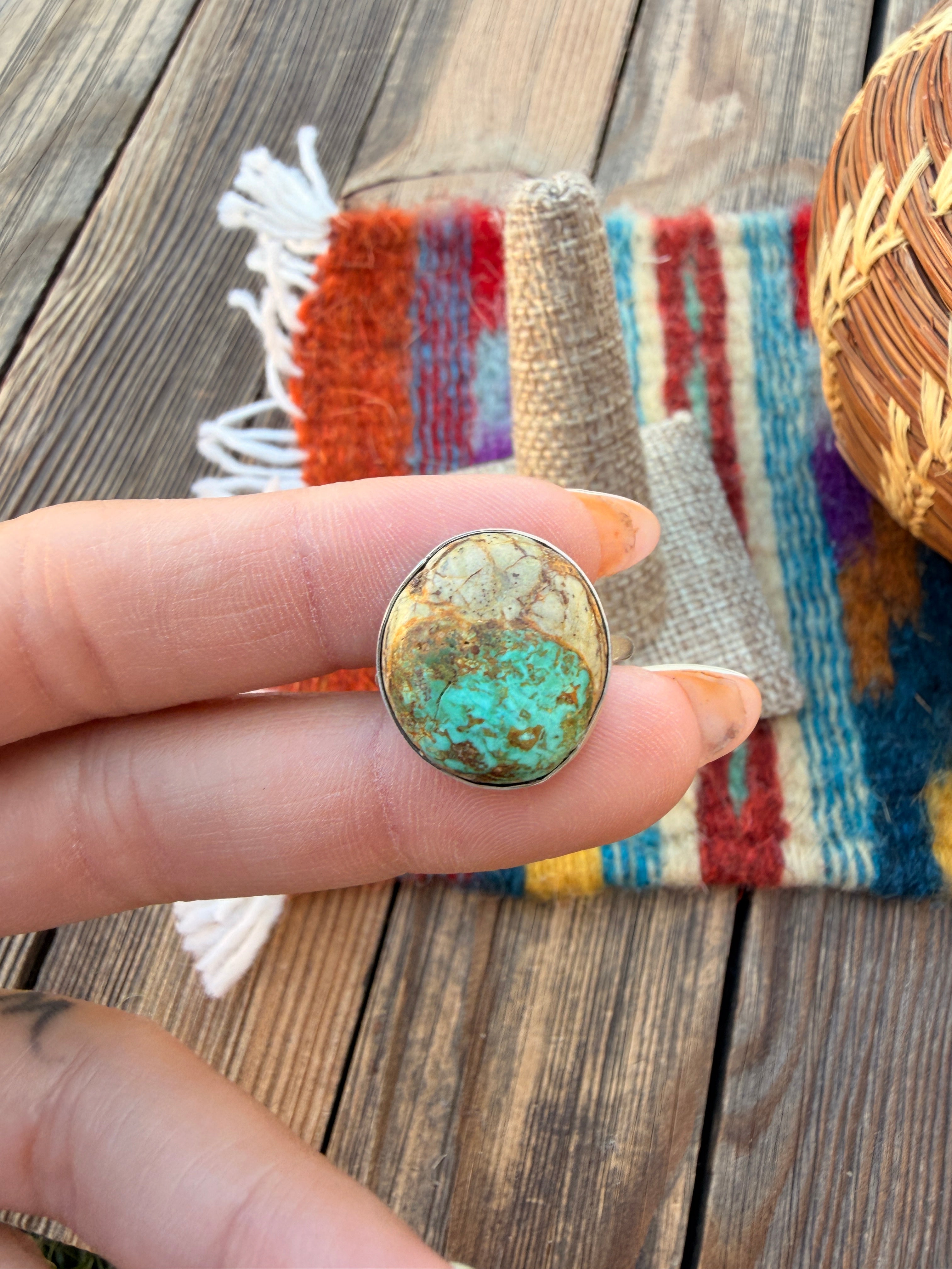 Handcrafted Turquoise & Sterling Silver Ring Size 9
