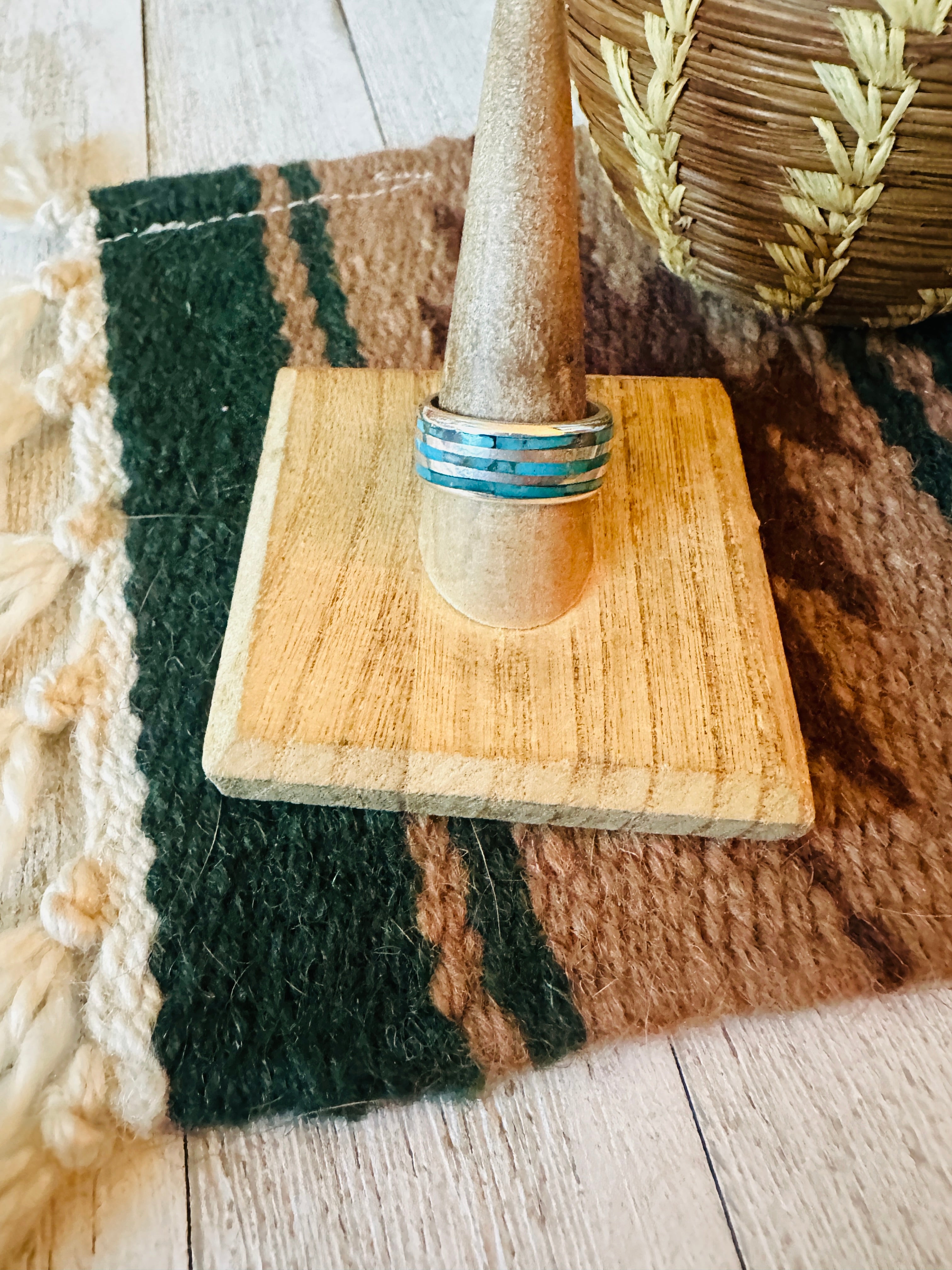 Navajo Sterling Silver & Turquoise Inlay Band Ring