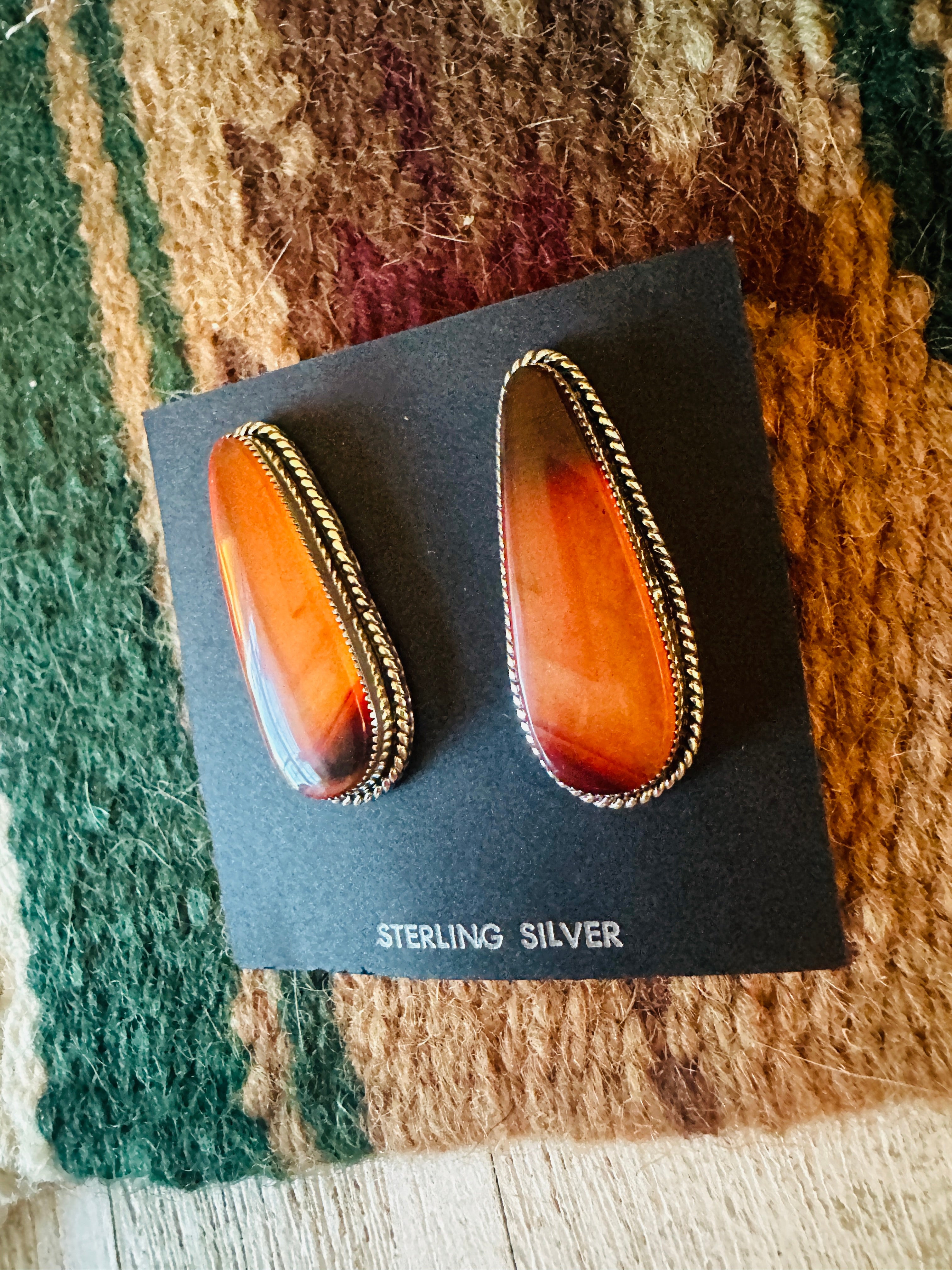 Navajo Jasper Sterling Silver Post Earrings Signed