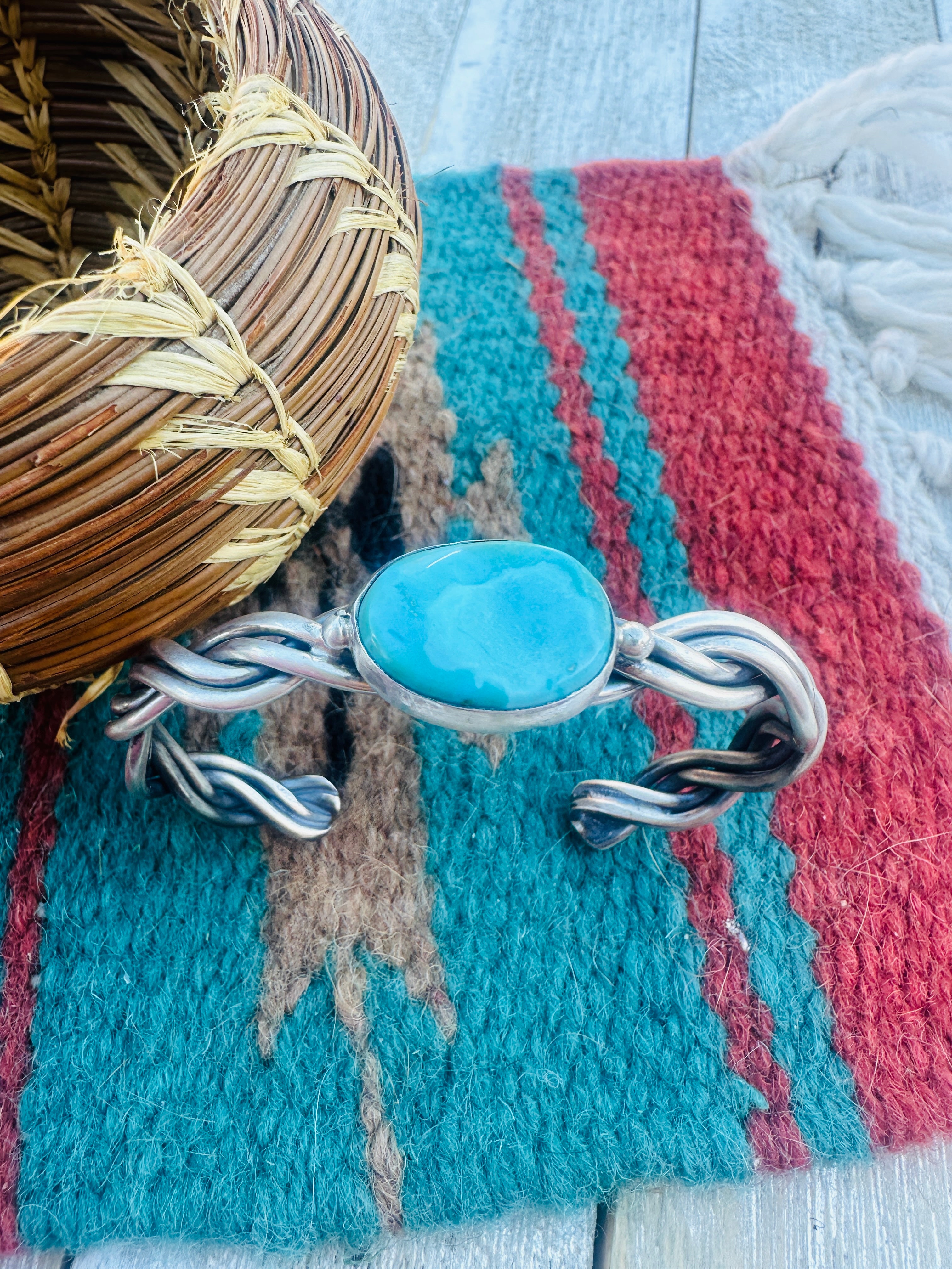 Handcrafted Twisted Sterling Silver & Turquoise Cuff Bracelet