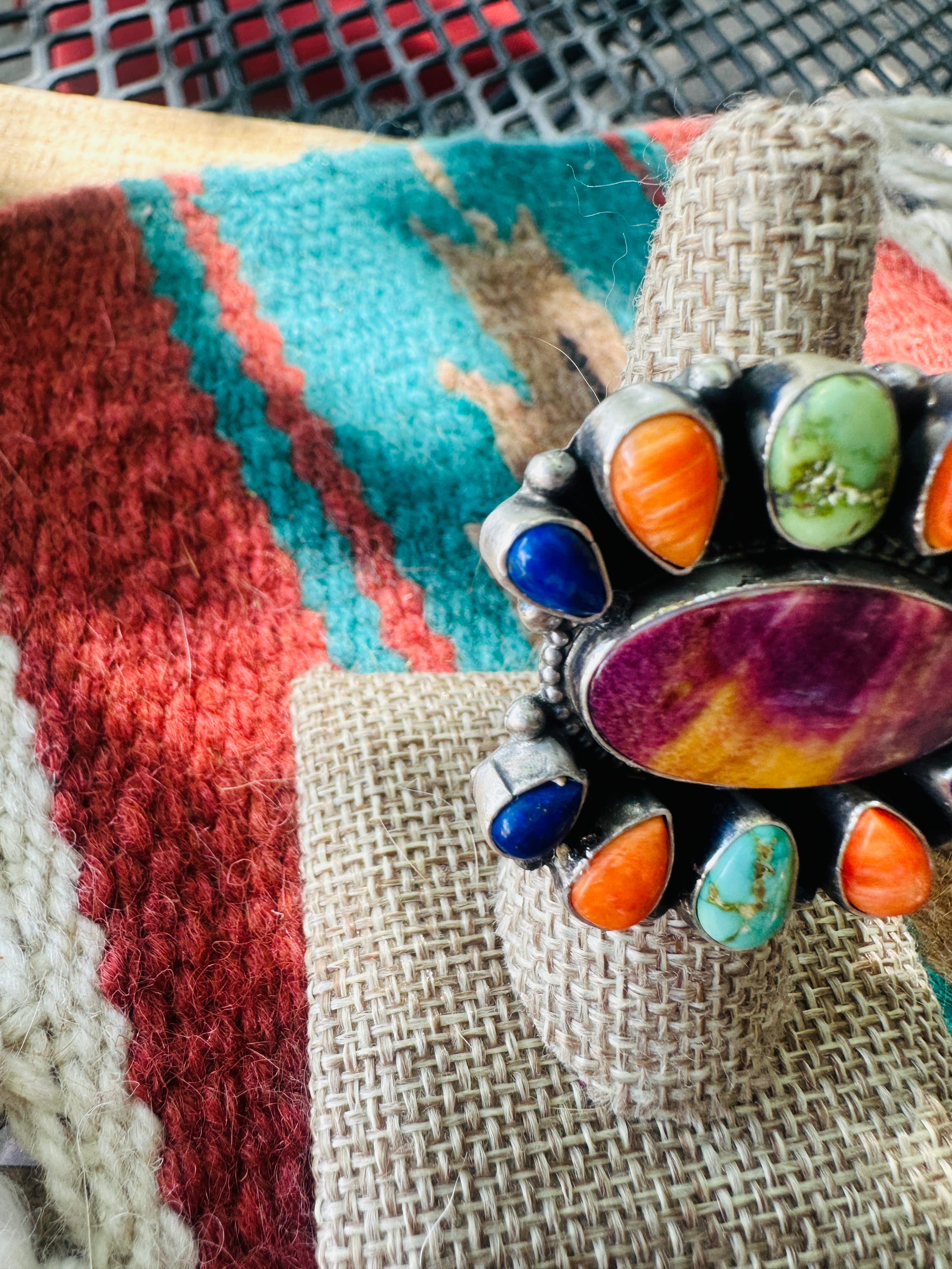 Handcrafted Sterling Silver & Multi Stone Cluster Adjustable Ring