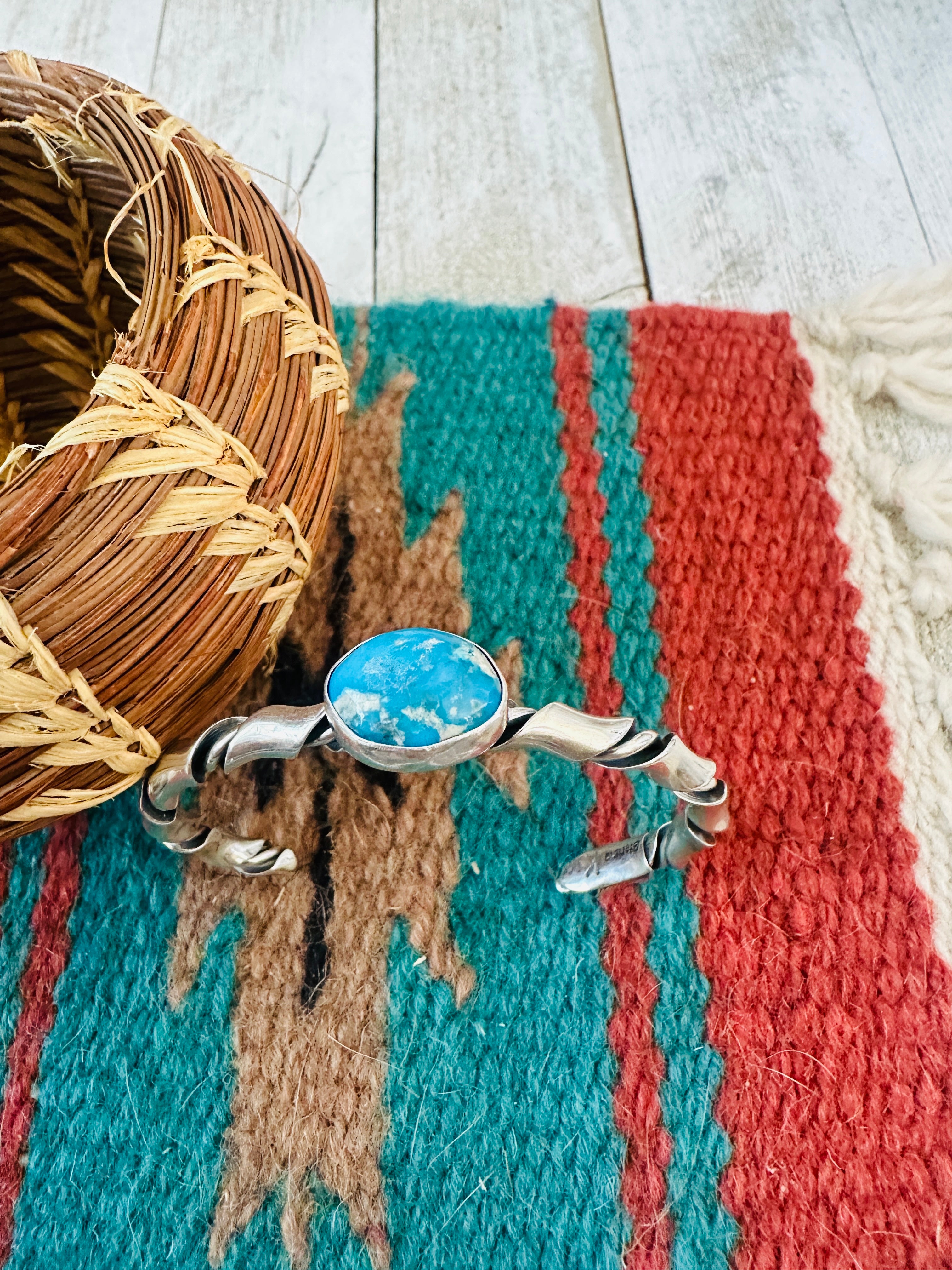 Handcrafted Twisted Sterling Silver & Turquoise Cuff Bracelet