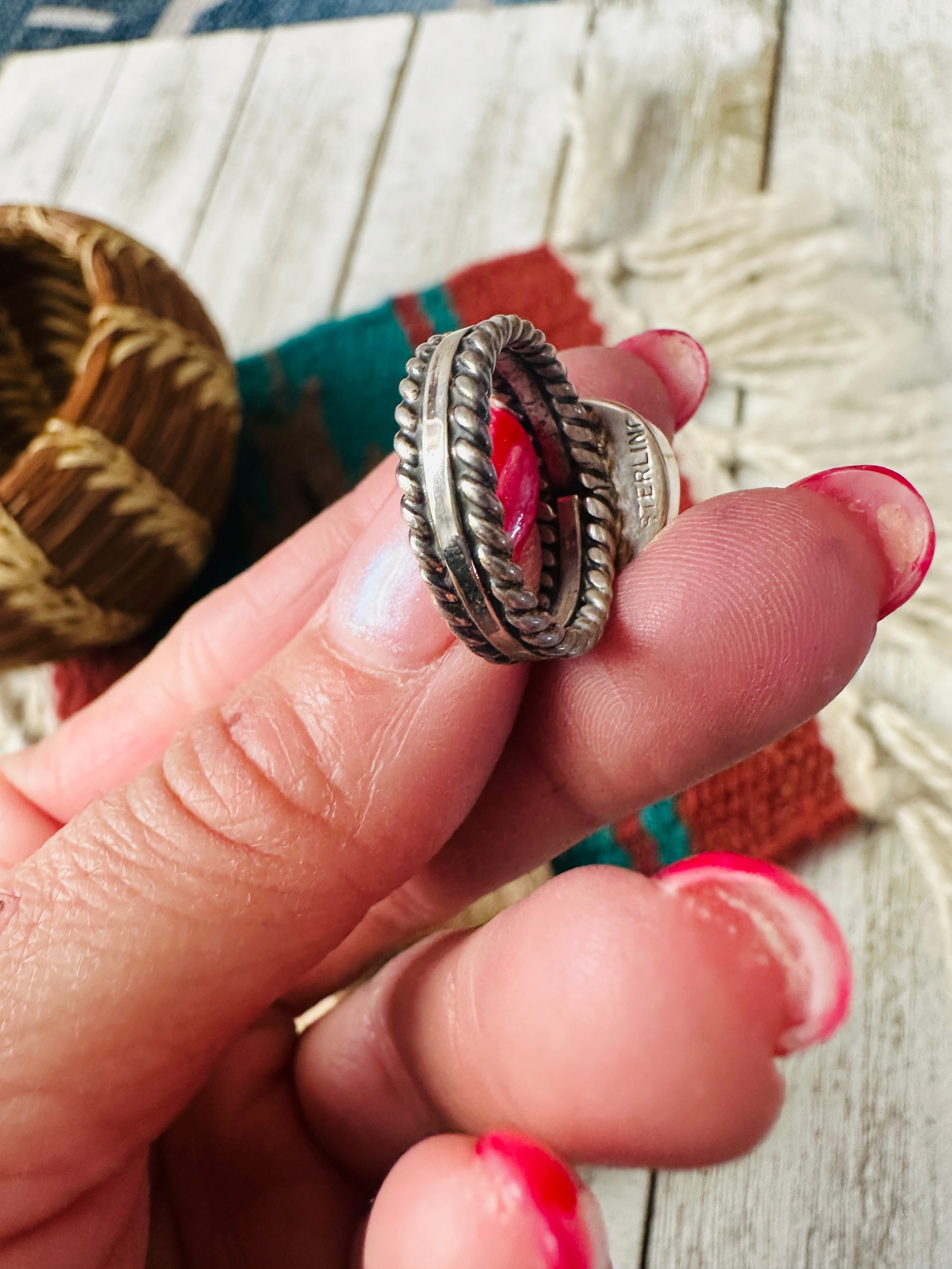 Handcrafted Sterling Silver & Turquoise Ring Size 4.5