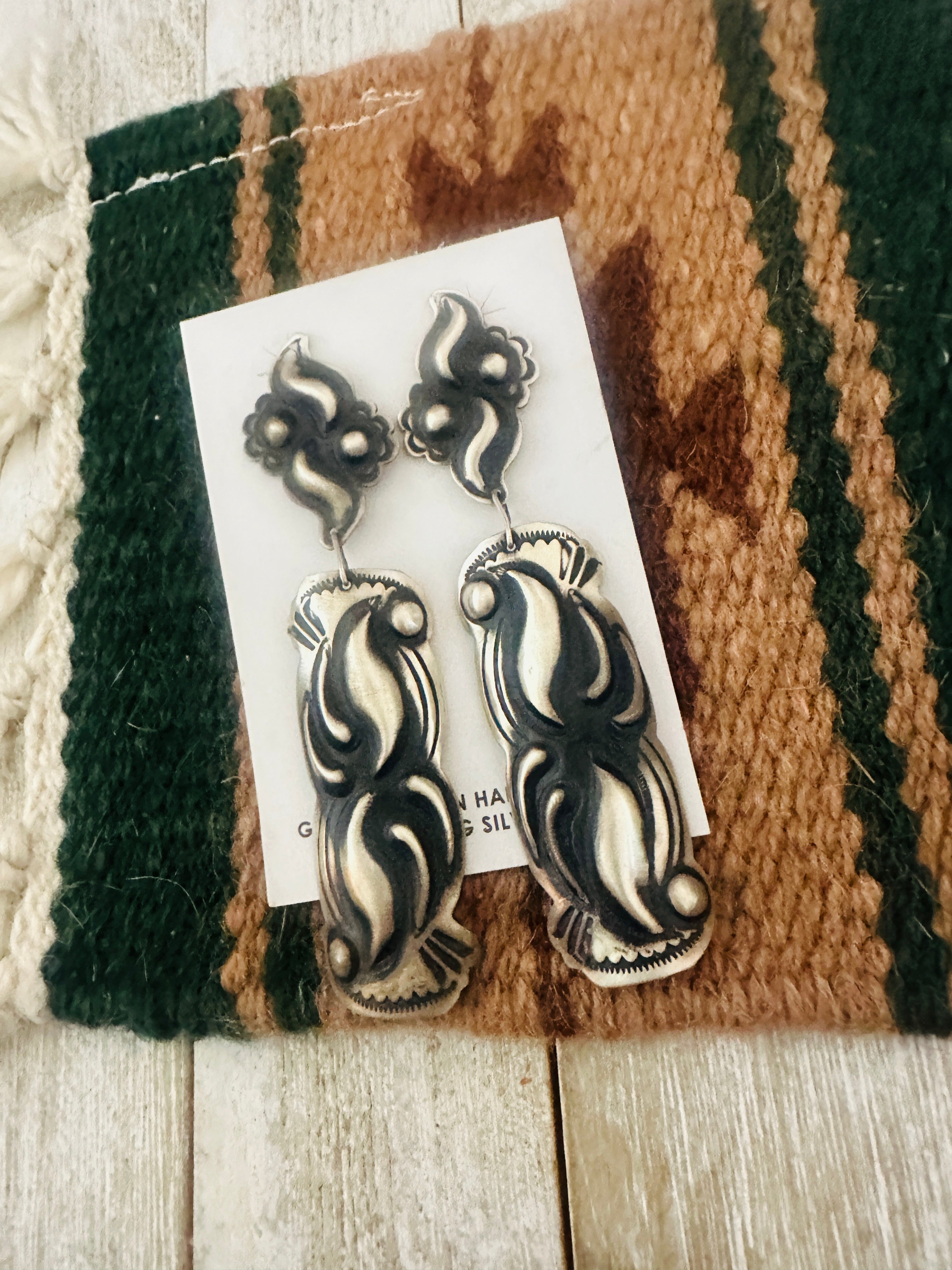 Handcrafted Sterling Silver Concho Dangle Earrings by Leander Tahe