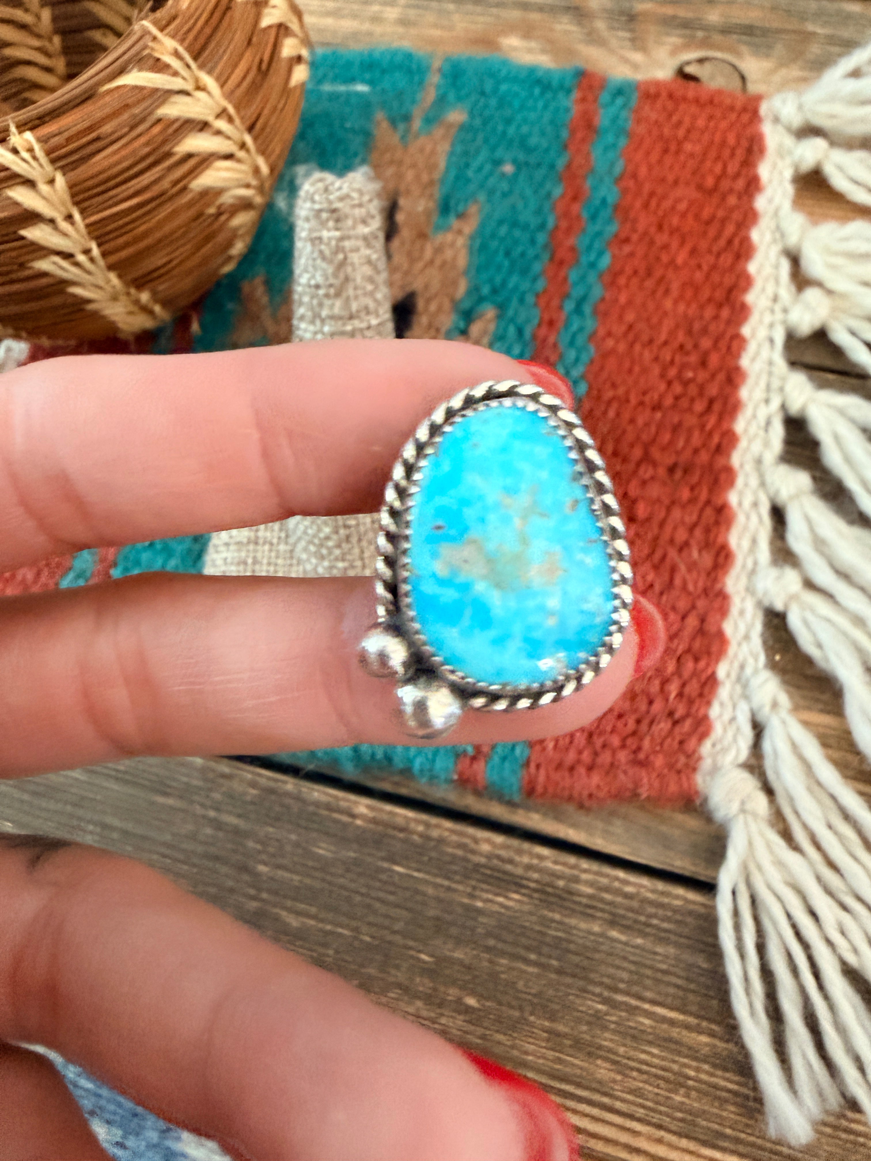 Handmade Sterling Silver & Turquoise Adjustable Ring