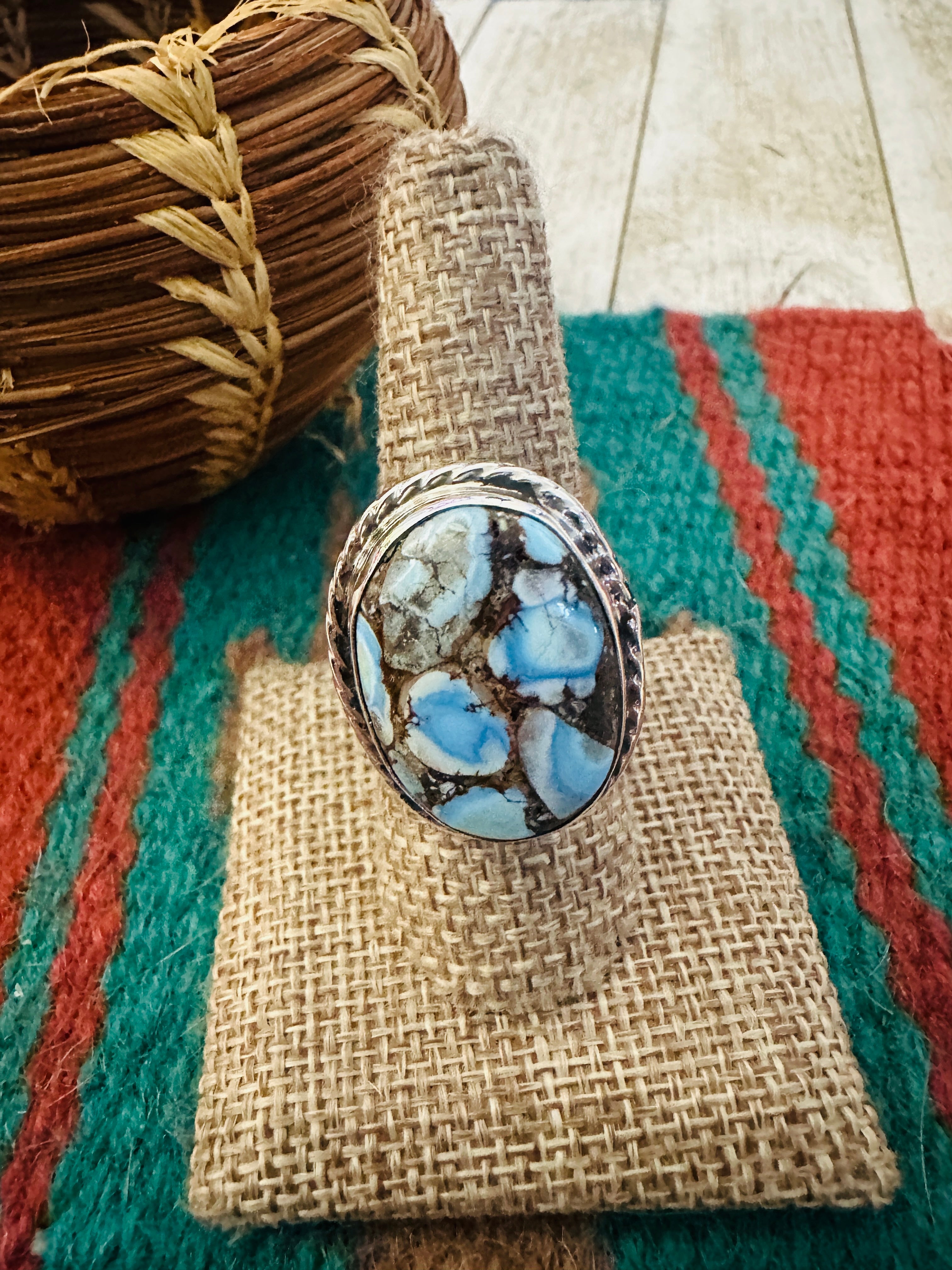 Handcrafted Golden Hills Turquoise & Sterling Silver Adjustable Ring