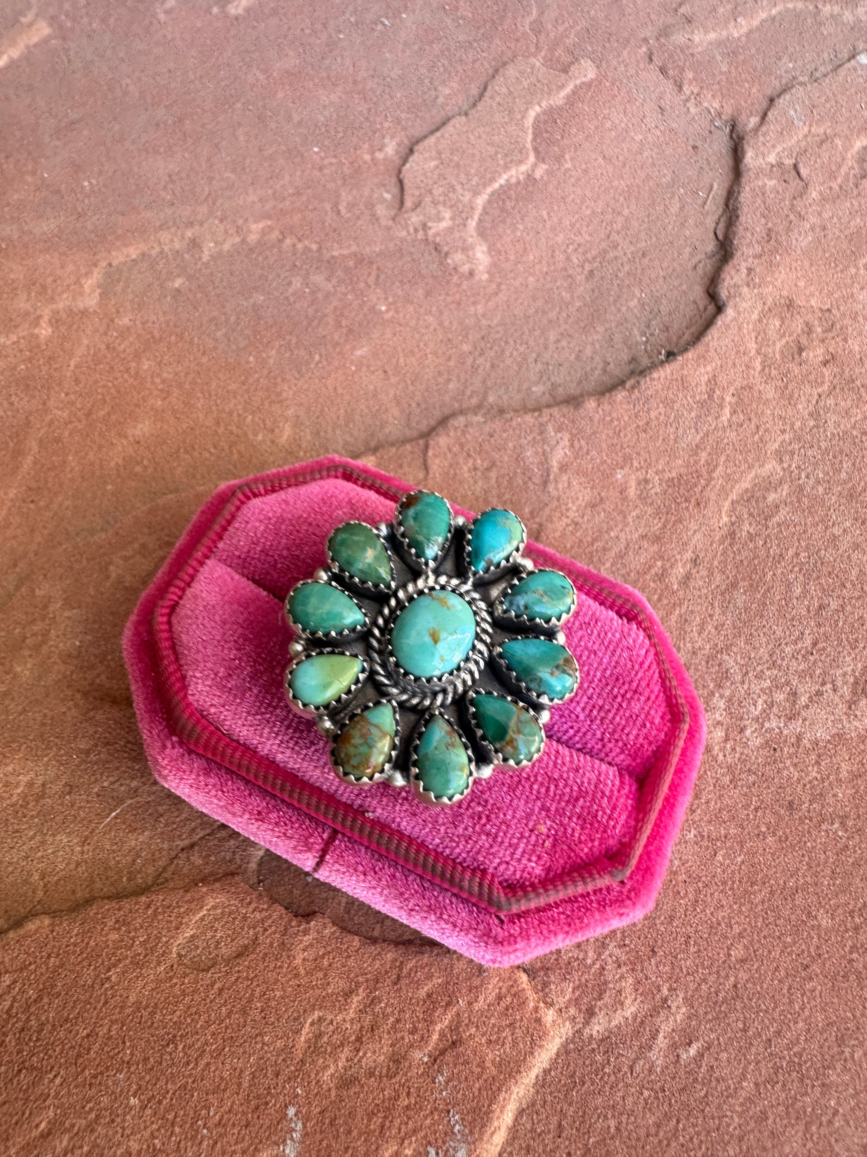 Handmade Turquoise & Sterling Adjustable Cluster Ring