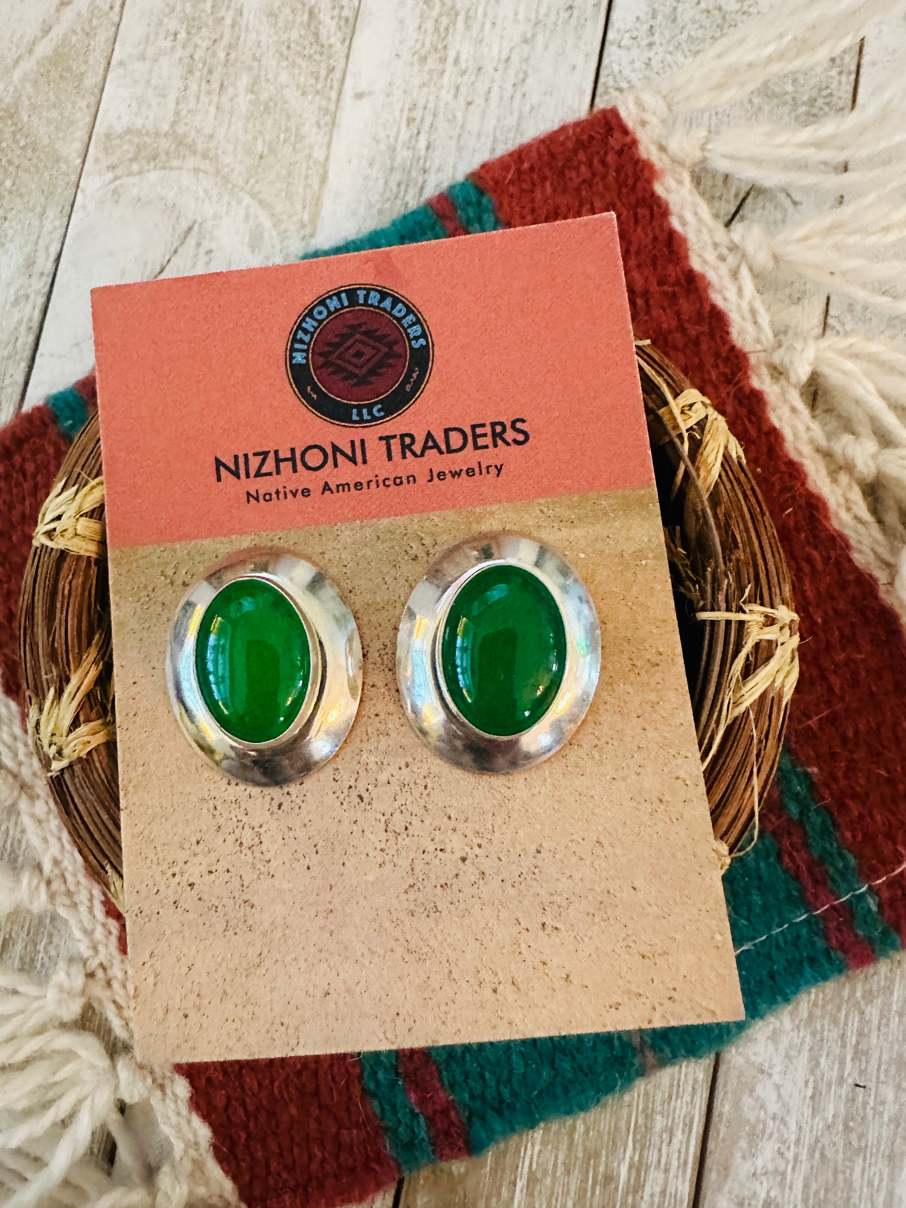 Handcrafted Green Onyx & Sterling Silver Post Earrings