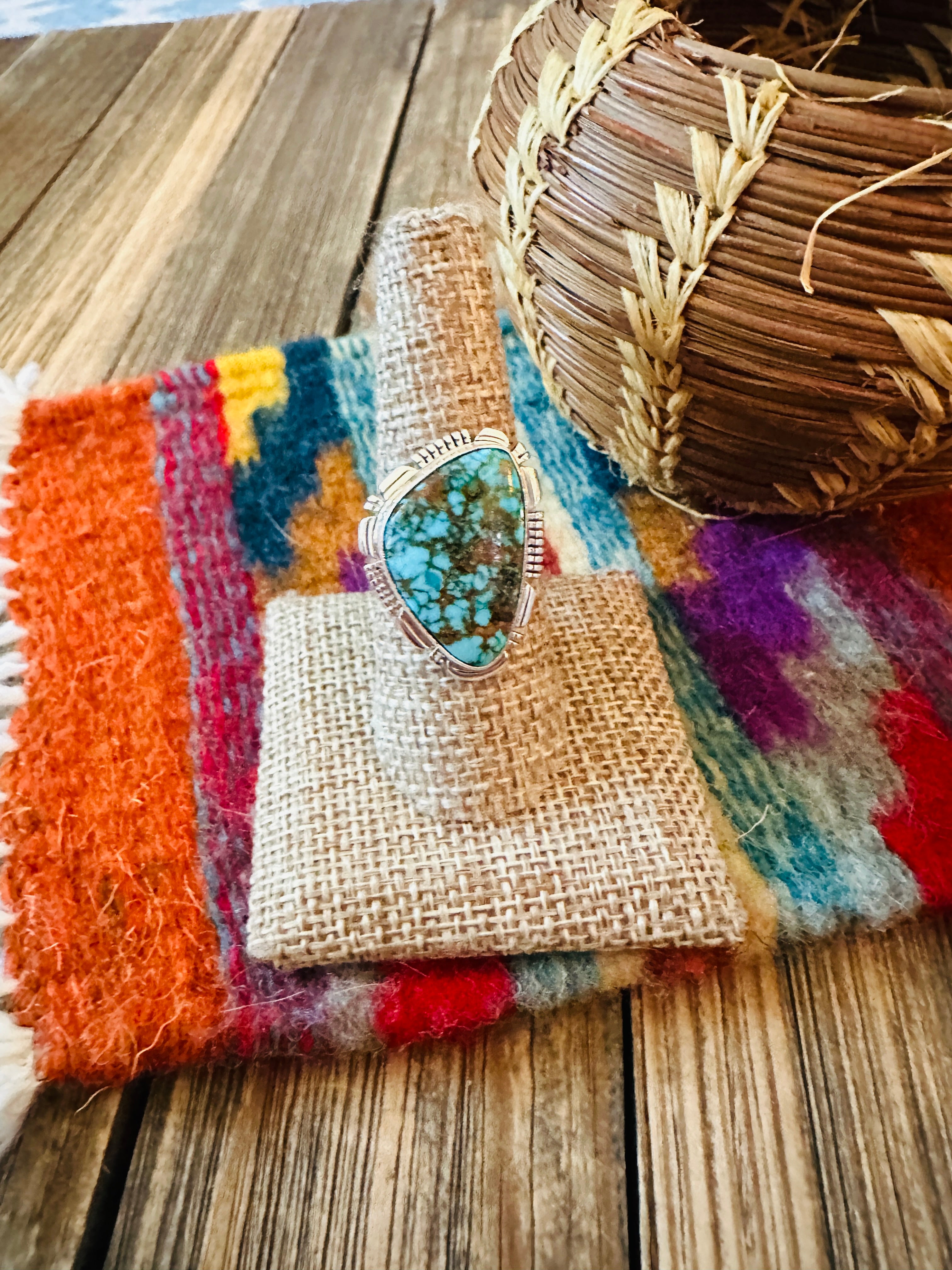 Handcrafted Sonoran Mountain Turquoise & Sterling Silver Ring size 9