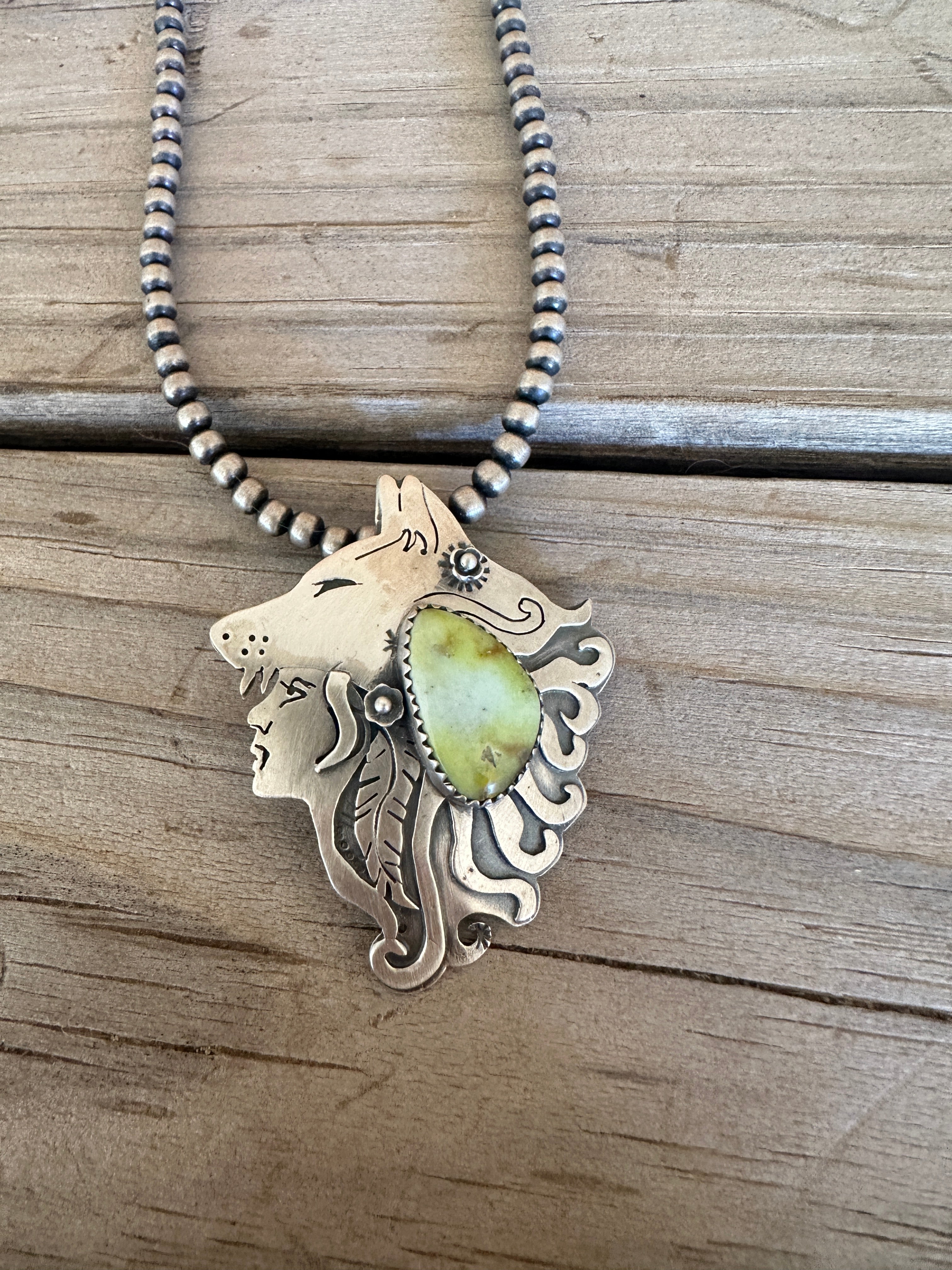 Beautiful Handmade Sterling Silver & Palomino Turquoise Whispering Dog Pendant