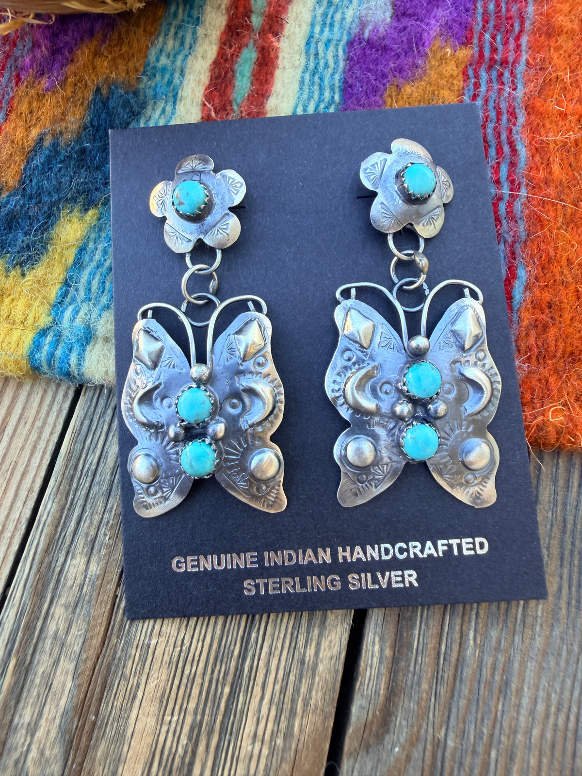 Handcrafted Sterling Silver & Turquoise Butterfly Dangle Earrings by Tim Yazzie